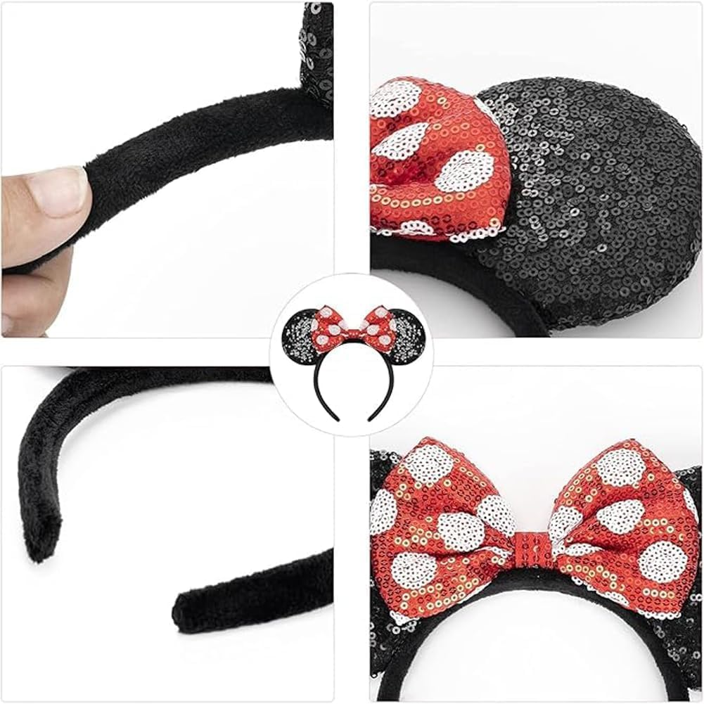 2 PCS Mouse Costume Ears with Red and Dot Bow Headbands for Girls and Women&rsquo;S Party image number 6