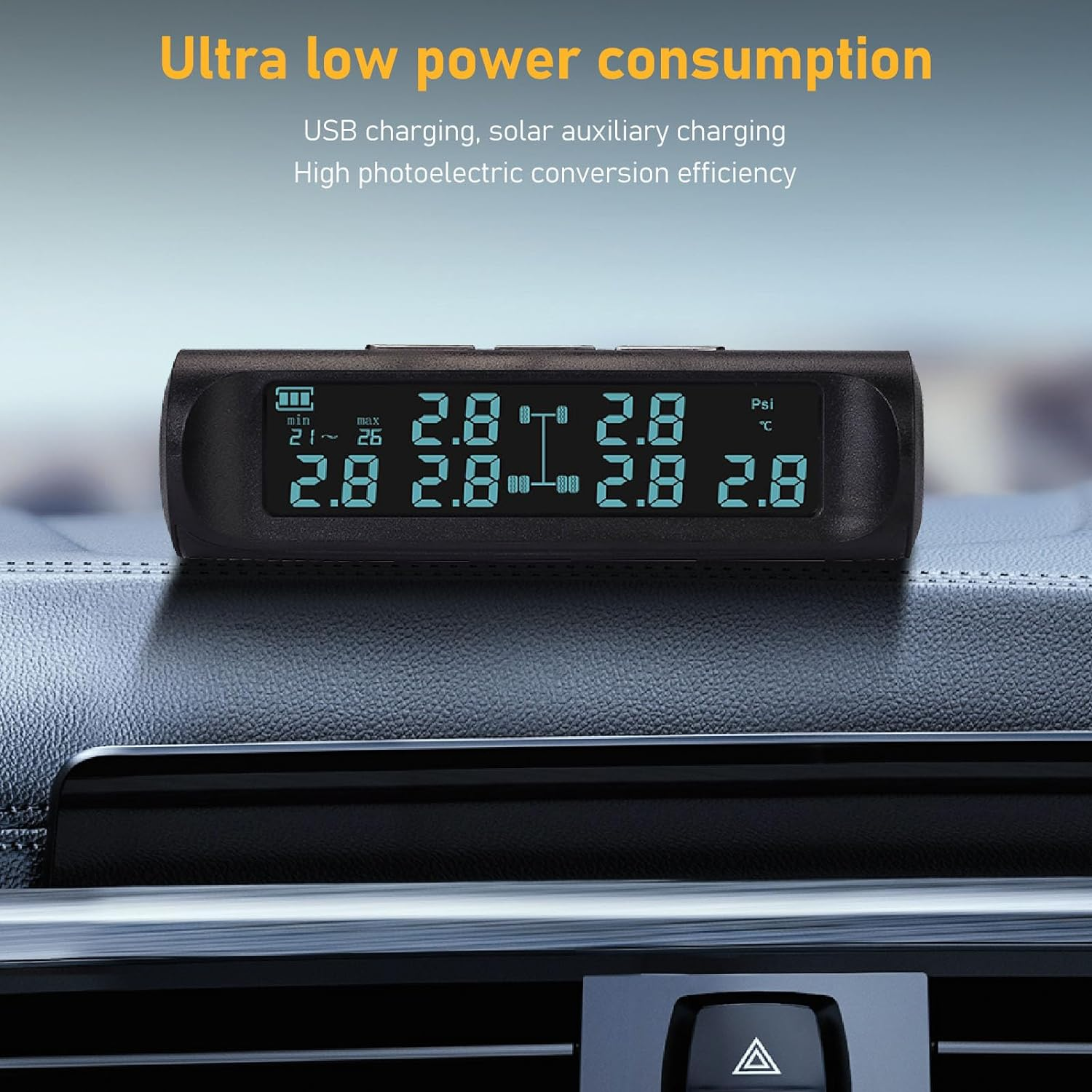 Wireless Solar TPMS Tire Pressure Monitoring System with LCD Display, 4 Sensors for RV, Trailer, SUV, Secure Fixation and Wide Applicability image number 2