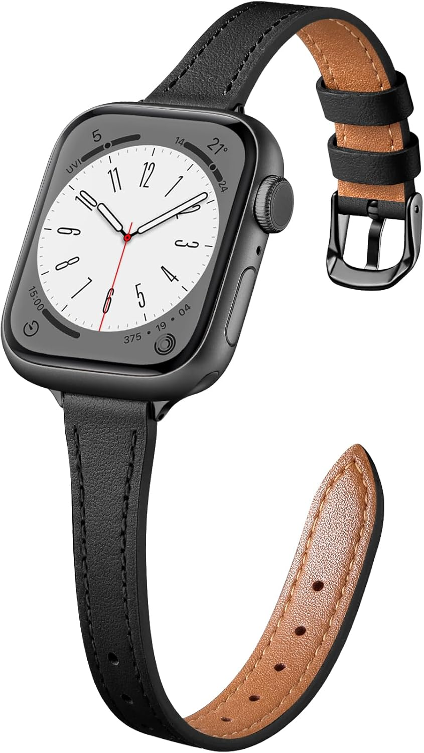 WJK Slim Leather Band Compatible with Apple Watch Series 11 10 9 8 7 6 5 4 3 2 1 SE and Iwatch 38Mm 40Mm 41Mm 42Mm Women, Top Grain Genuine Leather Thin Replacement Strap for Apple Watch, Multi Colors