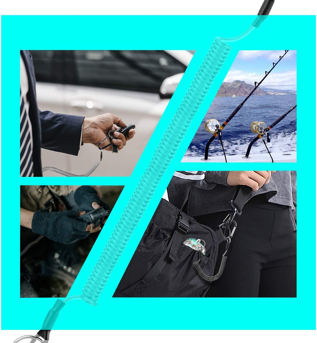 Hekodonk Flexible Anti-Lost Spring Coil Leash Cord Safety Ropes Retractable Lines Elastic Wrist Band with Stainless Steel Snap Hook Keychain Ring Carabiner,Silver image number 2