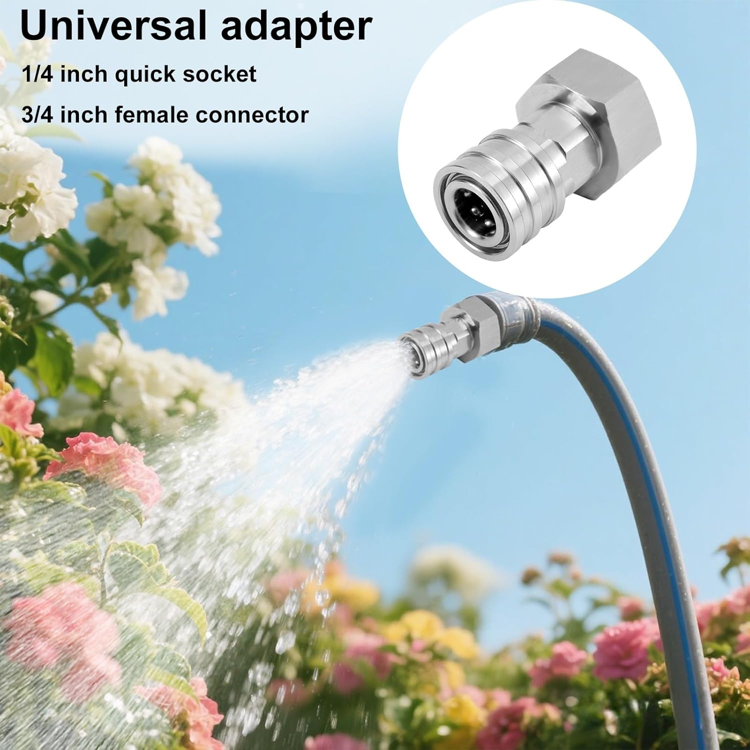 Garden Hose to Pressure Washer Adapter, Stainless Steel, 3/4" to 1/4" High-Pressure Washer Connector for Car Wash Nozzle & Sprayer Attachment(Normal Style) image number 2