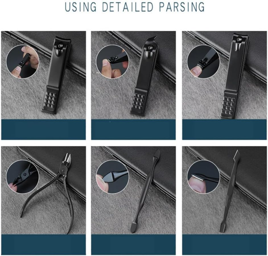 Classic Black 18/16/12/10/7Pcs Nail Clipper Set Stainless Steel Manicure Cutters Ear Spoon Nail Scissors Tool Pedicure Household,19Pcs,Black image number 1