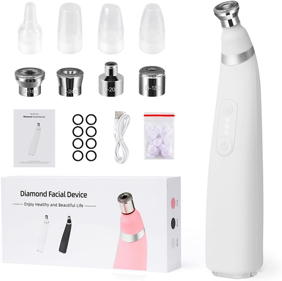 2-IN-1 Diamond Microdermabrasion Machine, Blackhead Remover Portable Diamond Microdermabrasion Machine, Pore Vacuum Peeling Cleaner with 8 Replaceable Suction Heads, Facial Exfoliation Tool(White) image number 4