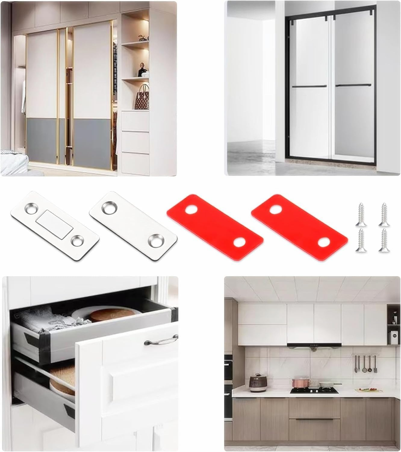 Silver Cabinet Magnetic Catch 6 Pack Ultra Thin Door for Drawer Magnets Adhesive Latch Closures,Drawer, Wardrobe image number 2