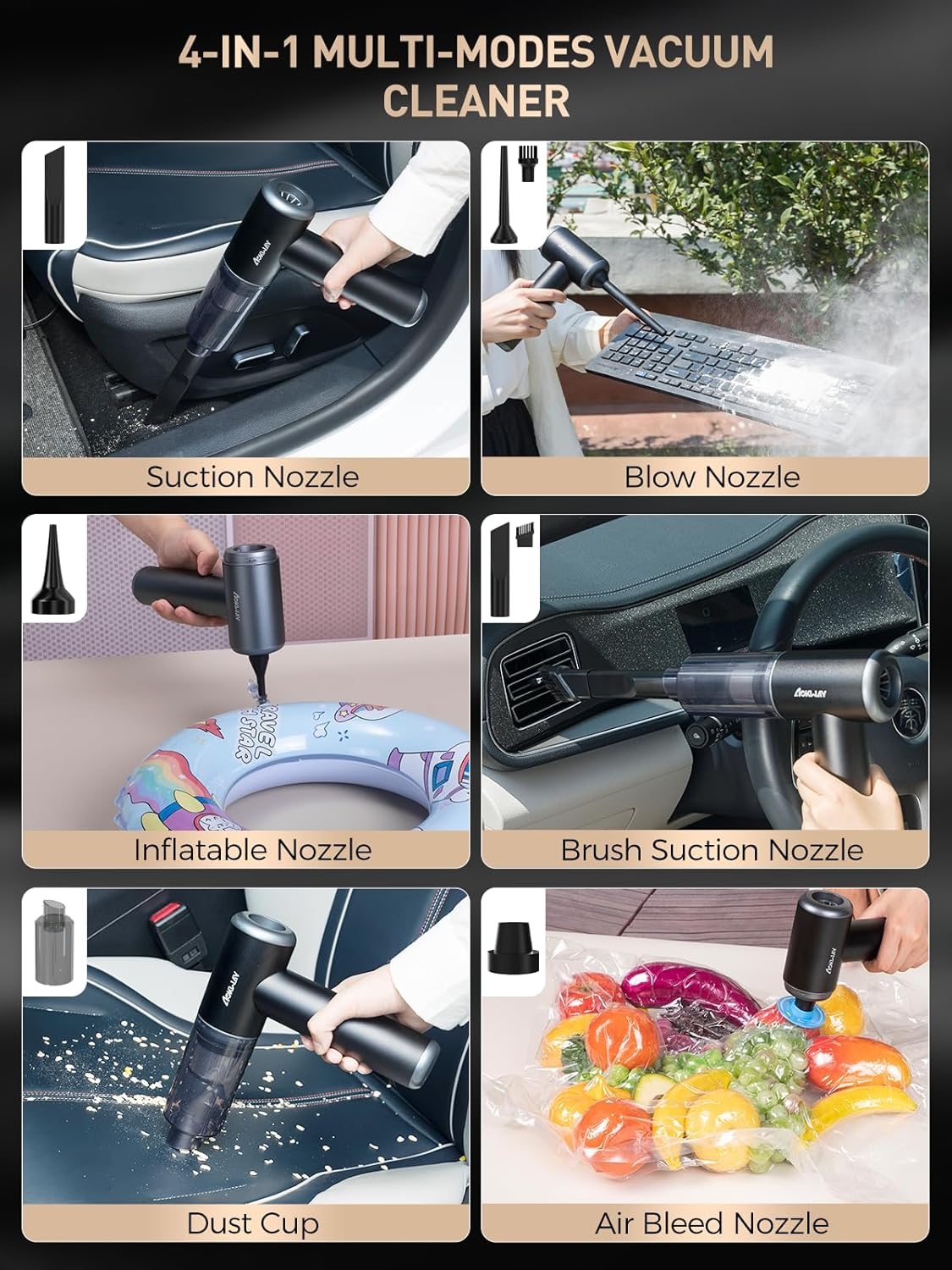 Aokway Mini Vacuum Cleaner for Car, 15000PA Powerful Suction, Rechargeable Small Car Vacuum Portable Cordless, Handheld Car Vacuum Cleaner & Air Duster for Home, Desk,Pc, Keyboard image number 2