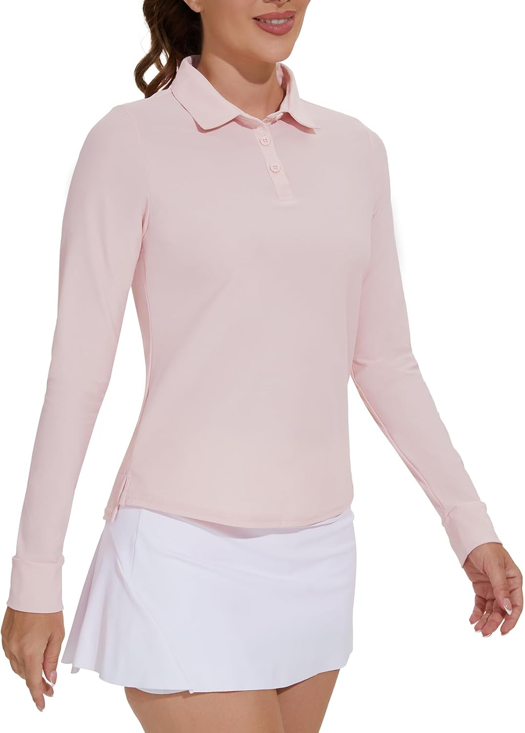 M MOTEEPI Womens Golf Shirt Long Sleeve UPF 50+ Quick Dry Athletic Polo Tennis Tops Sun Protection with 3-Button