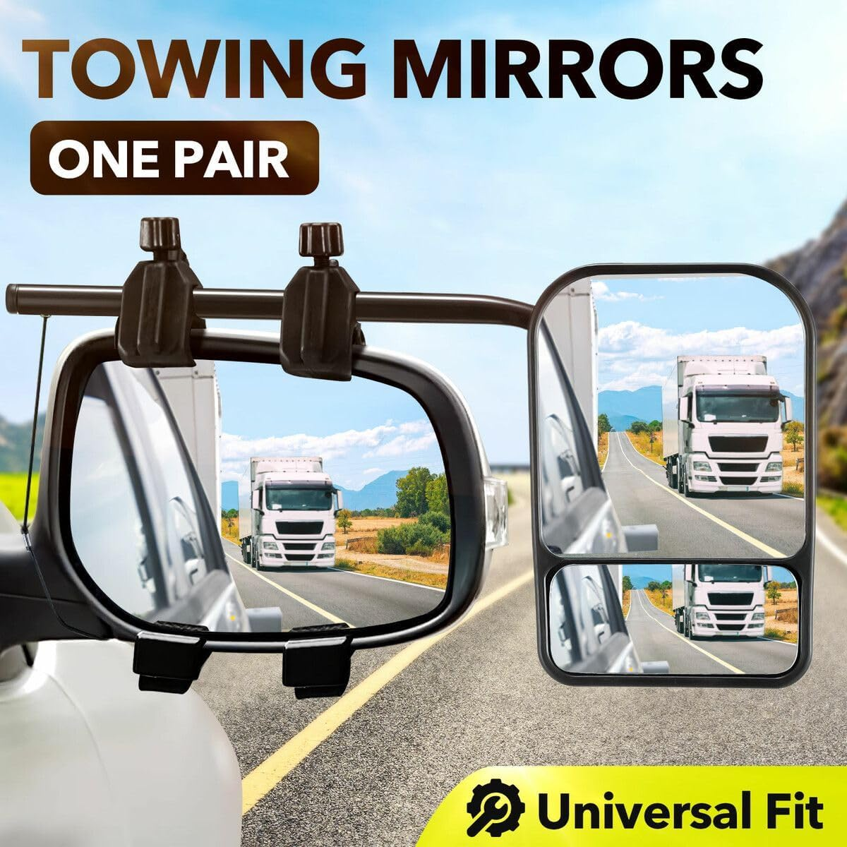 AUSWAY 2X Convex Flat Towing Mirrors Car Safety Clipon Caravan Side 4X4 Trailer Fit Offroad Camper Travel RV Truck Vehicle image number 1