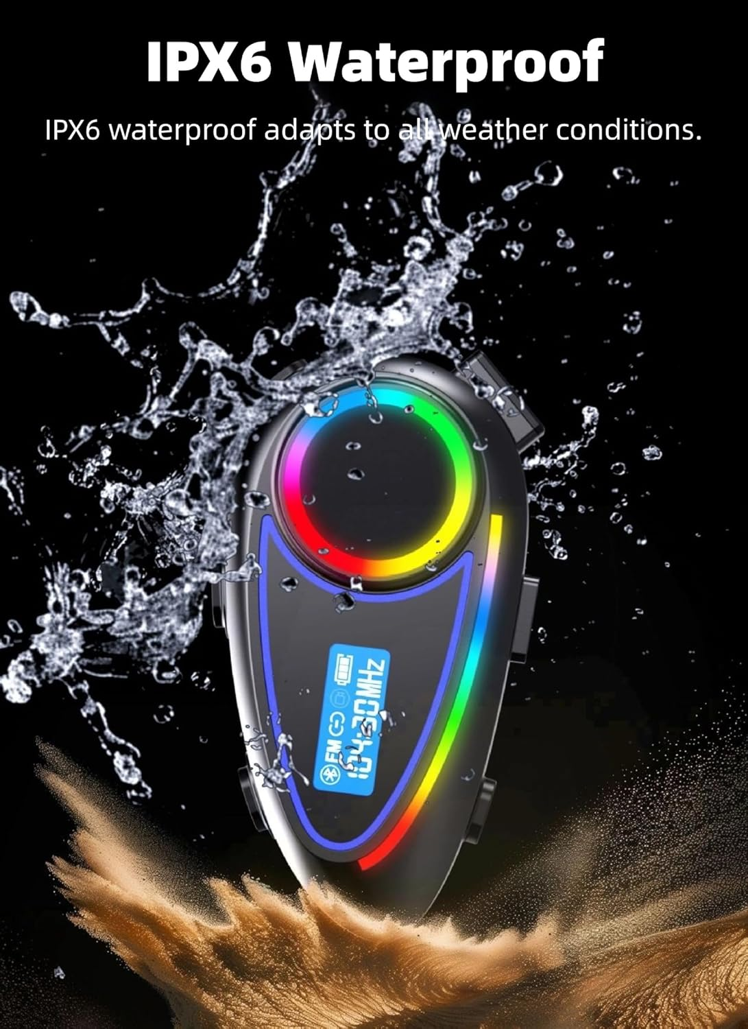 Diyeeni Motorcycle Helmet Bluetooth Headset, IP65 Waterproof Wireless Helmet Headphone with Noise Cancellation, Helmet Intercom Communication System, LCD Screen, FM Radio, EQ Settings image number 2