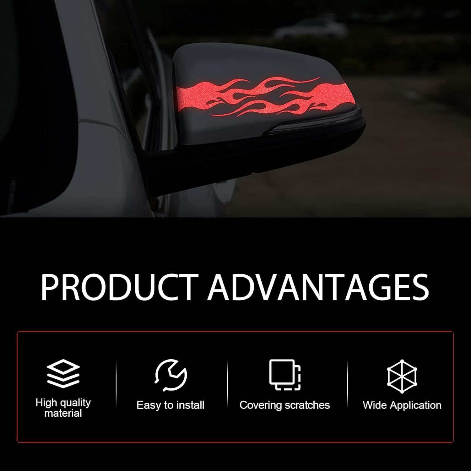 Fokmuaex 4Pcs Reflective Flame Stickers, Universal Simulation Flame Decorative Stickers for Motorcycle Helmets/Bicycles/Skateboards/Cars, High-Brightness Night Vision Safety (White) image number 4