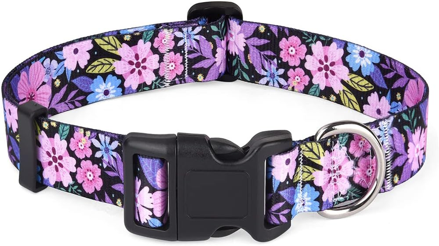 HQYDDMI Dog Collars with Floral Print, Soft Comfortable Adjustable Collars for Small Medium Large Dogs, Floral Pattern for Girl Boy Dogs(Pink Floral,L) image number 4