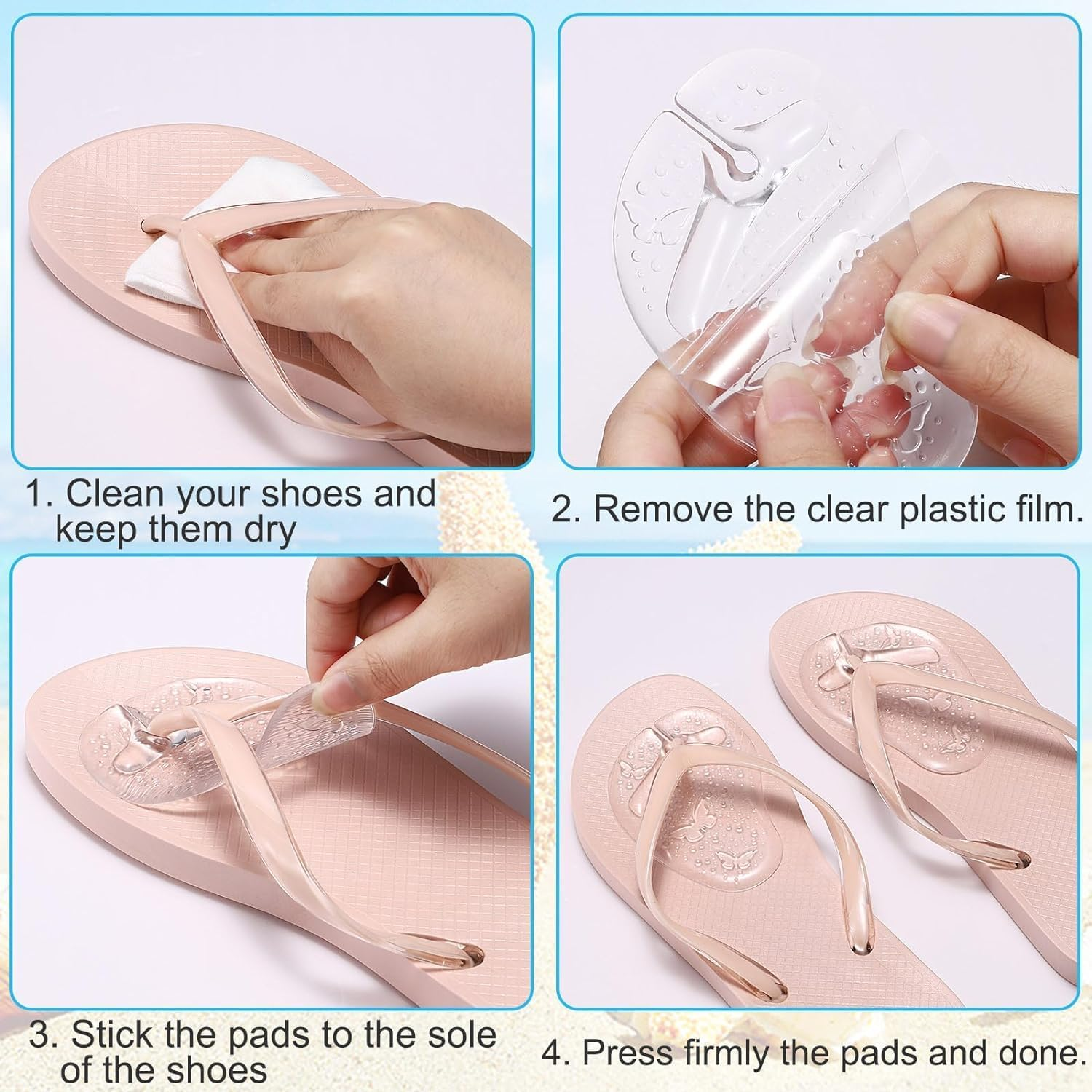 Gel Metatarsal Pad for Flip-Flops and Thong Sandals, 2Pair Anti-Slip Pad, Self-Adhesive Forefoot Pads, Silicone Toe Protector, Anti-Slip Cushion, New Clear - Clear image number 3