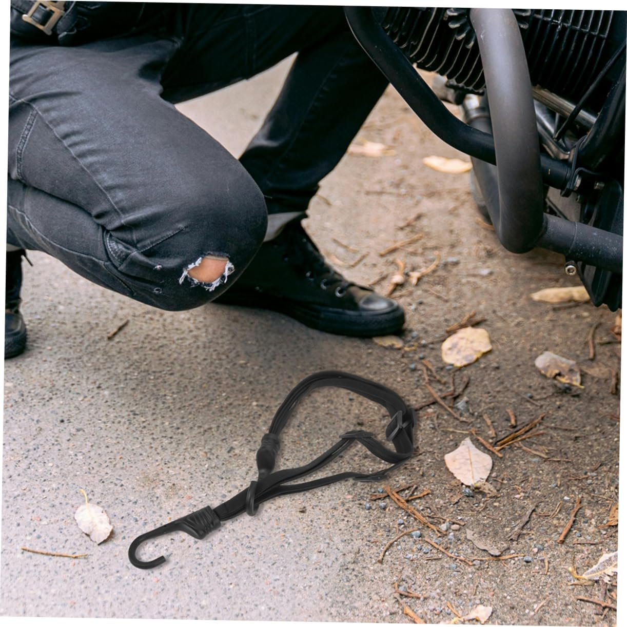 COOLHIYA 2Pcs Elastic Rope Straps Luggage Straps Hooks for Motorcycle Helmet Bike Secure Storage image number 4