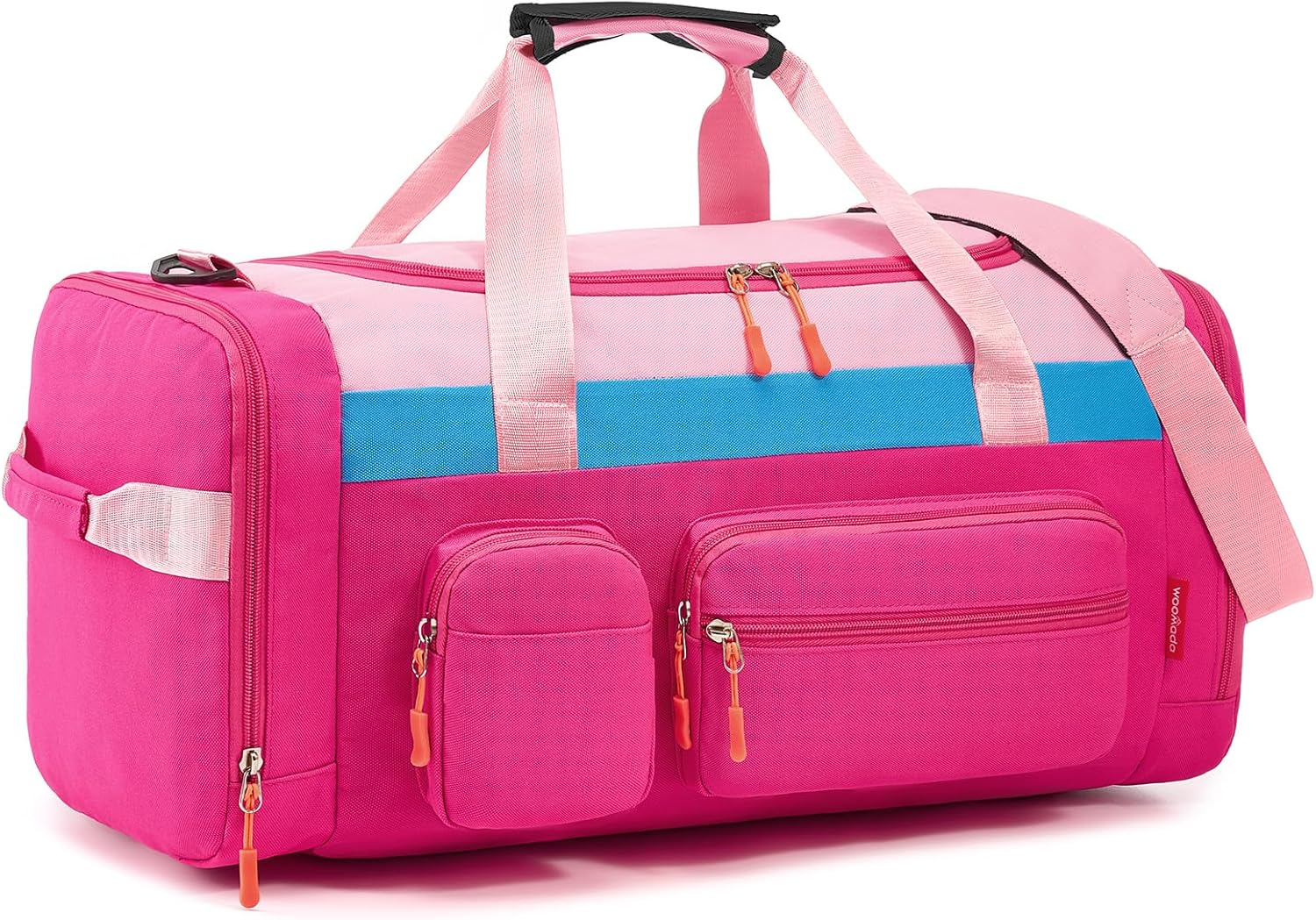 WOOMADA Large Kids Duffle Bag for Travel, Overnight, or Weekender, 20", Pink Green