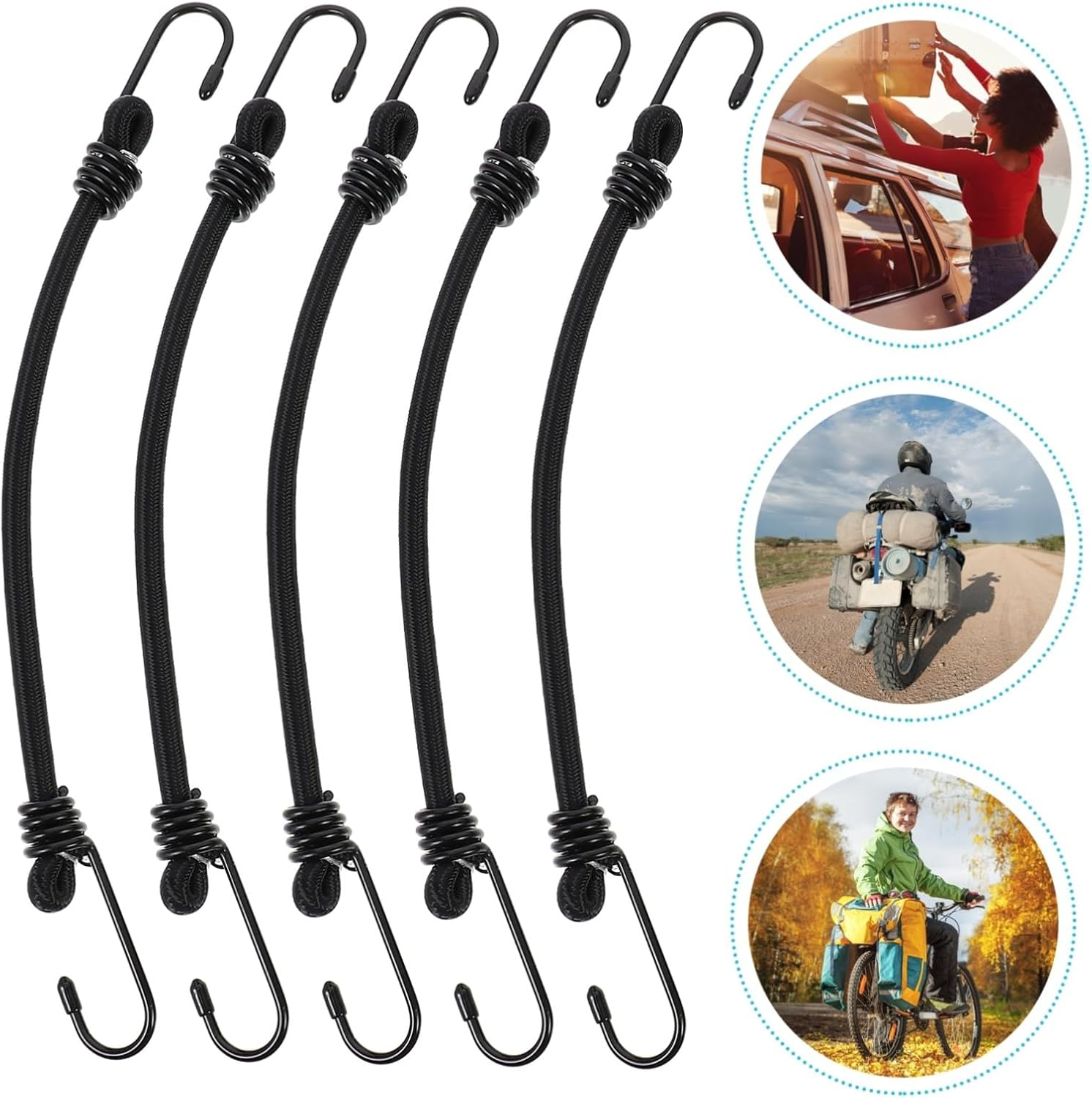 UKCOCO 5Pcs Strapping Hook Rope Elastic Bungee Cords Hooks Luggage Fixing Belt for Travel Gear and Cargo Fixed Belt image number 5