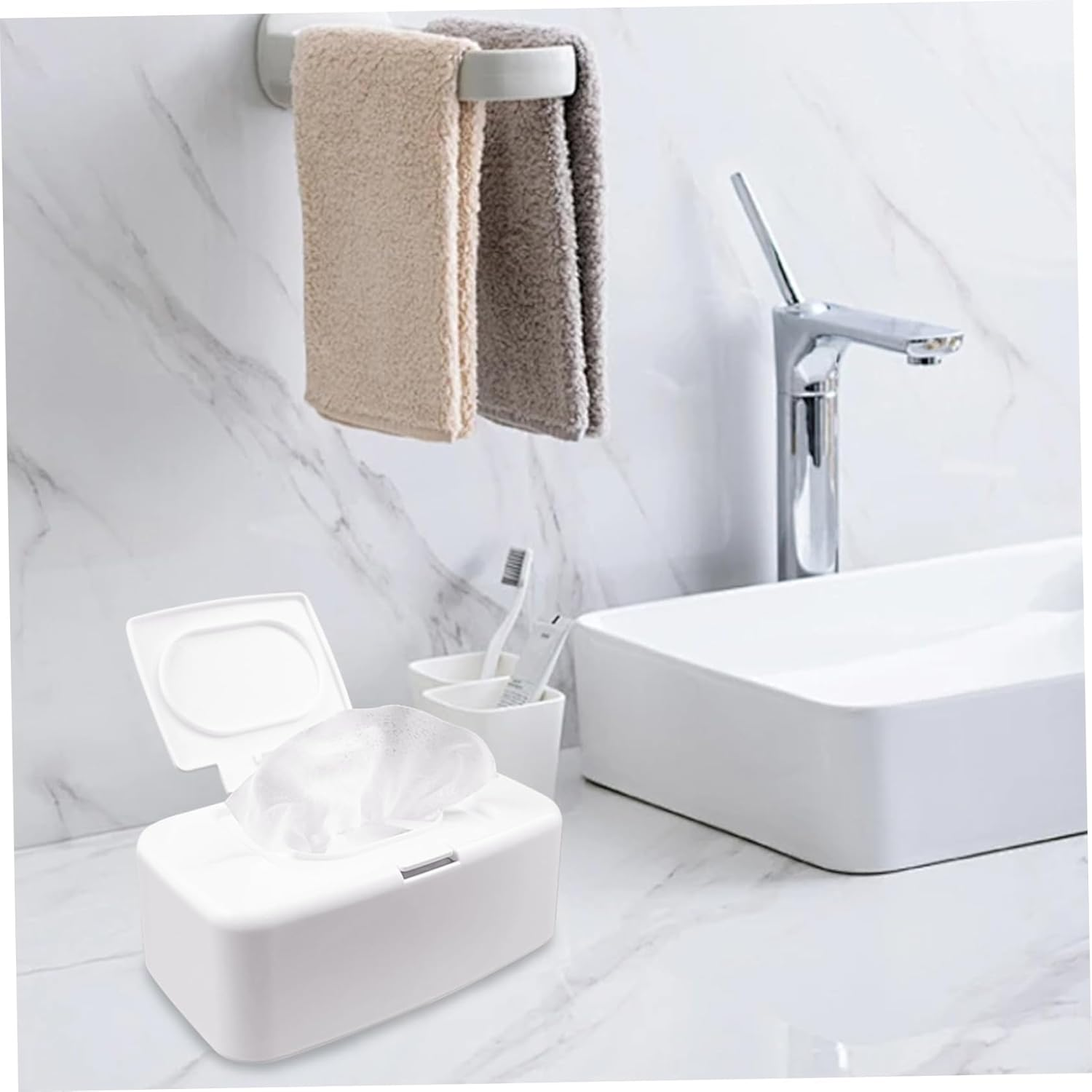 Baby Wipes Dispenser Refillable Wipe Holder One-Hand Operation Wipes Container Sealed Wet Dispenser Box for Bathroom Keeps Wet Tissue Fresh Baby image number 5