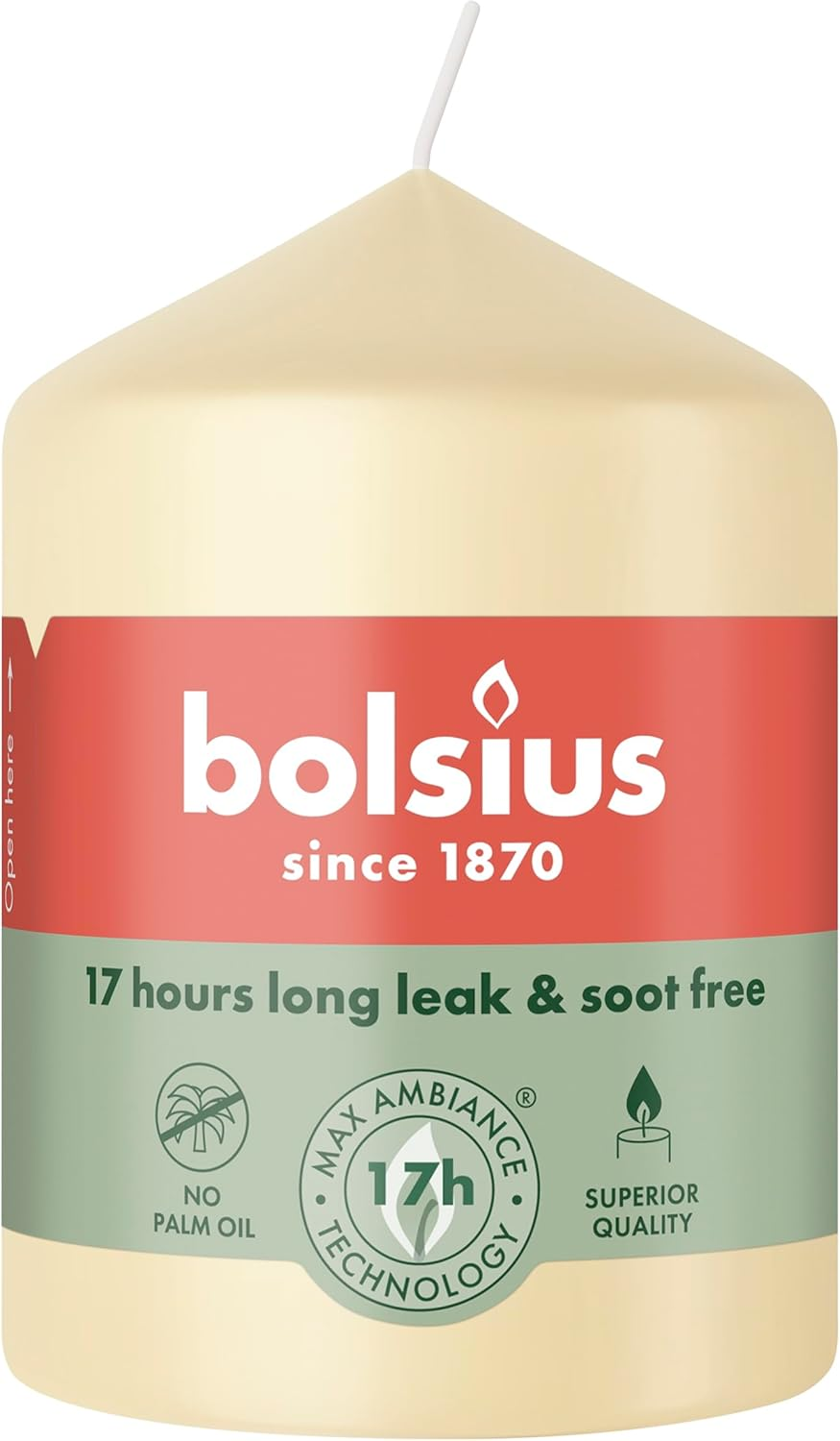 Bolsius - Pillar Candle - Light Pink - 12 Cm - Burning Time 33 Hours - with Natural Extracts - Natural Plant Wax - without Palm Oil