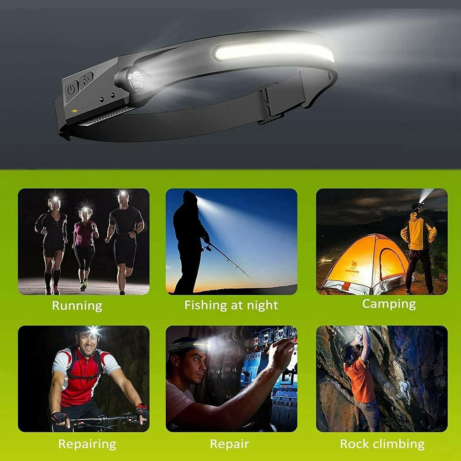 LED Headlamp Flashlight, 2 Pack Rechargeable Headlamp for Adults, 230&deg; Wide Beam Headlight, Motion Sensor Head Lamp, 5 Modes Lightweight Waterproof Head Flashlight for Outdoor Running, Camping Hiking