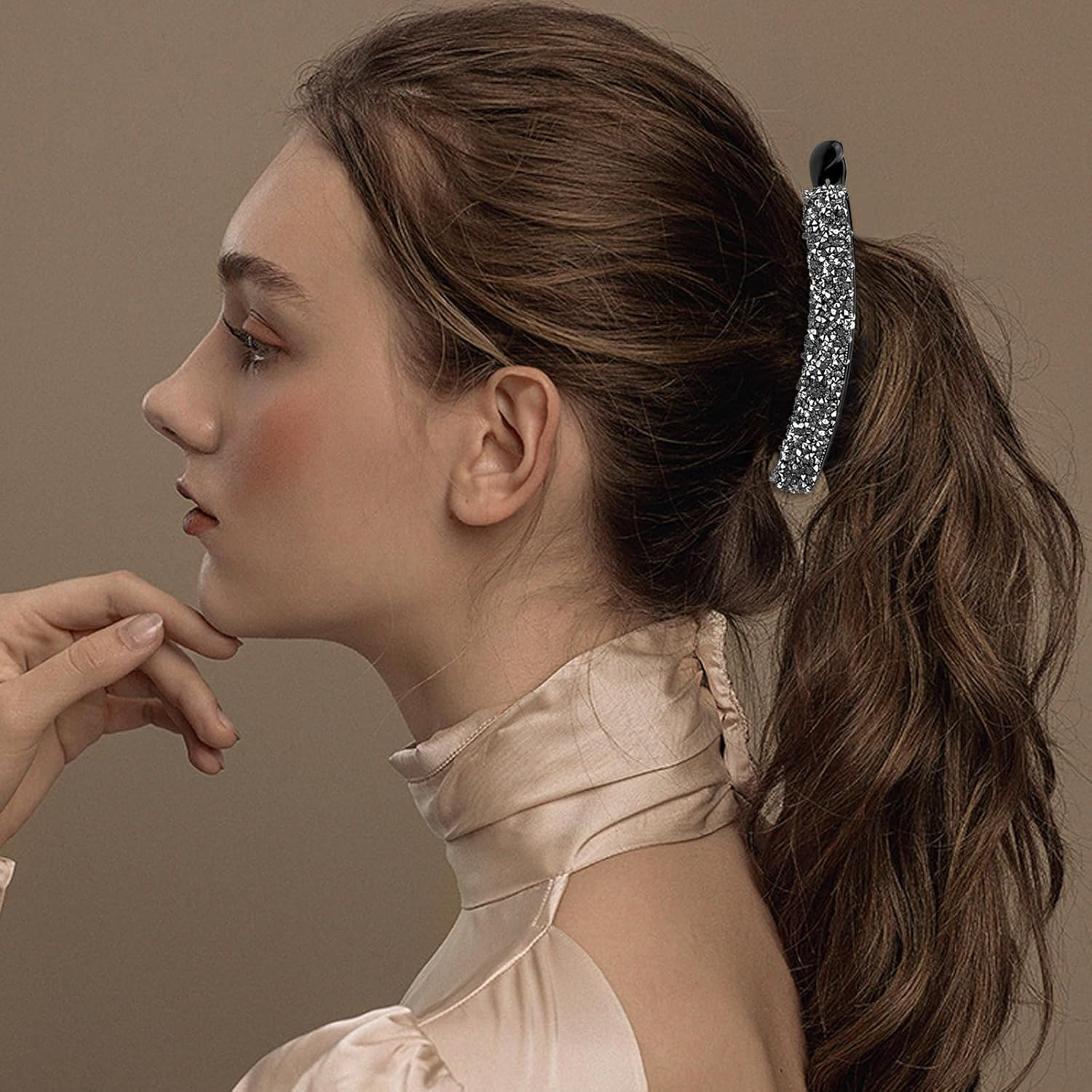 12 Pcs Rhinestones Pearl Banana Hair Clip for Thick Hair, Strong Hold Ponytail Holder Banana Clips Matte French Barrettes Fine Hair Jaw Clips Accessories for Women image number 2