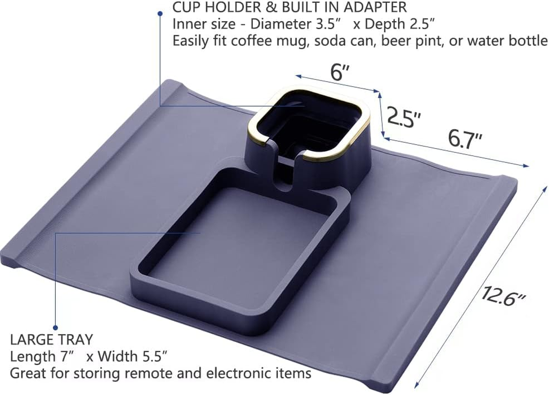 Couch Cup Holder Tray, Elimiko Silicone Anti-Spill and Anti-Slip Couch Drink Holder, Strong and Weighted Phone/Remote/Snacks Sofa Cup Holder, Gifts for Mom, Dad, Husband, Grandma (Purplish Blue) image number 4