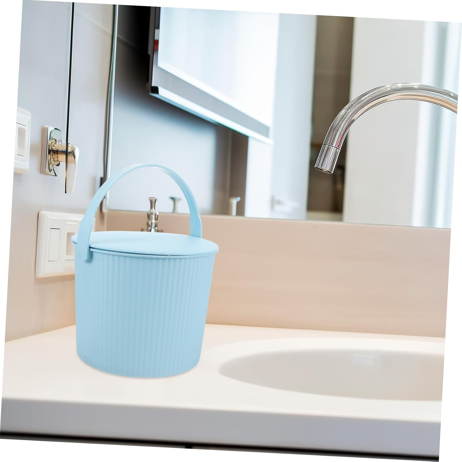 LABRIMP Plastic Bucket with Lid Household Small Stool Storage Tub Laundry Basket for Organizing Toys Ample Storage Space image number 4