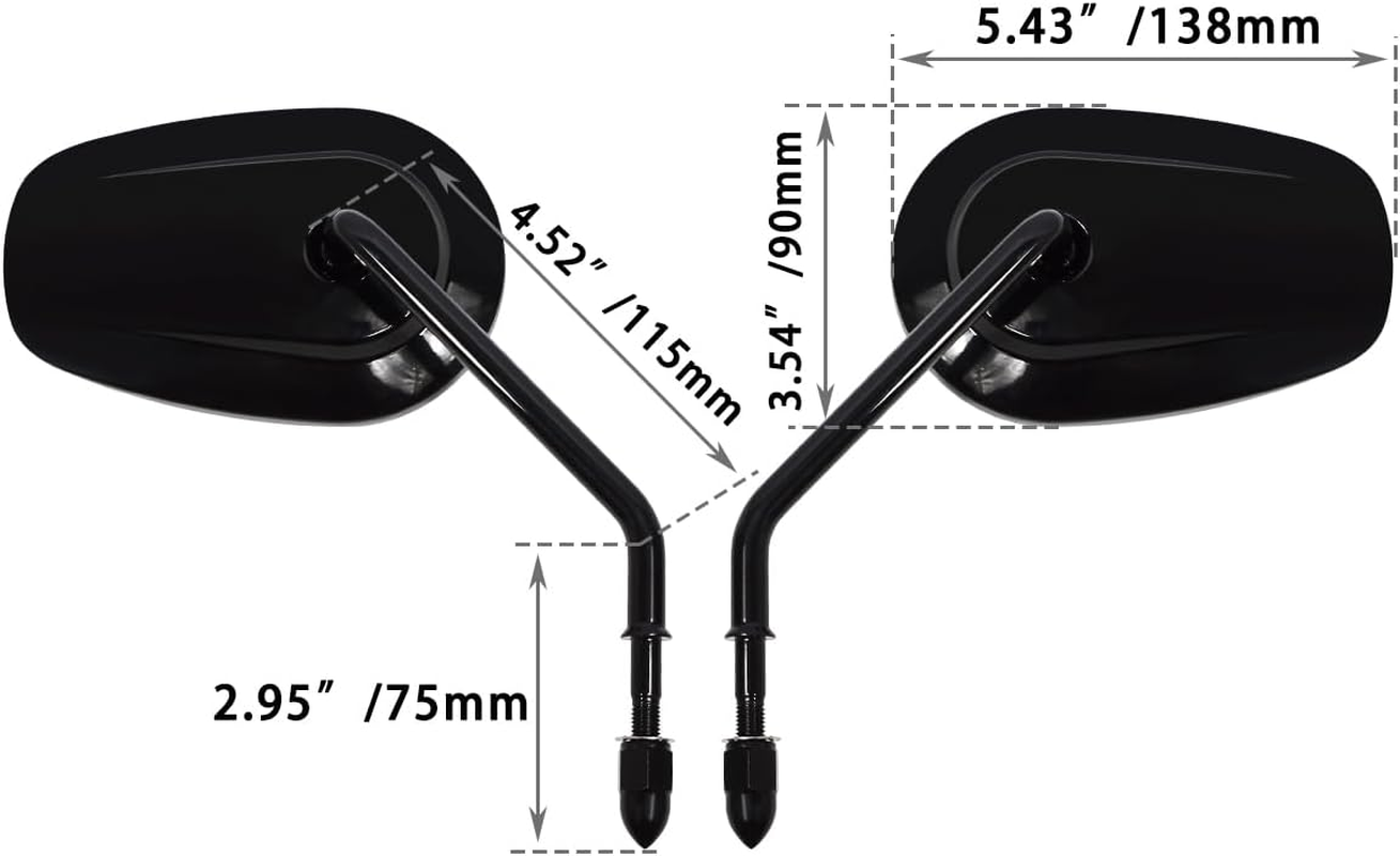 FOVPLUE Handlebar Mount Mirrors,Left & Right Side Long Stem Rearview Mirrors for 1982-2025 Harley Models,For CVO Dyna Electra Glide Road Glide Road King Softail Street Glide Sportster 1200 883,Black image number 1