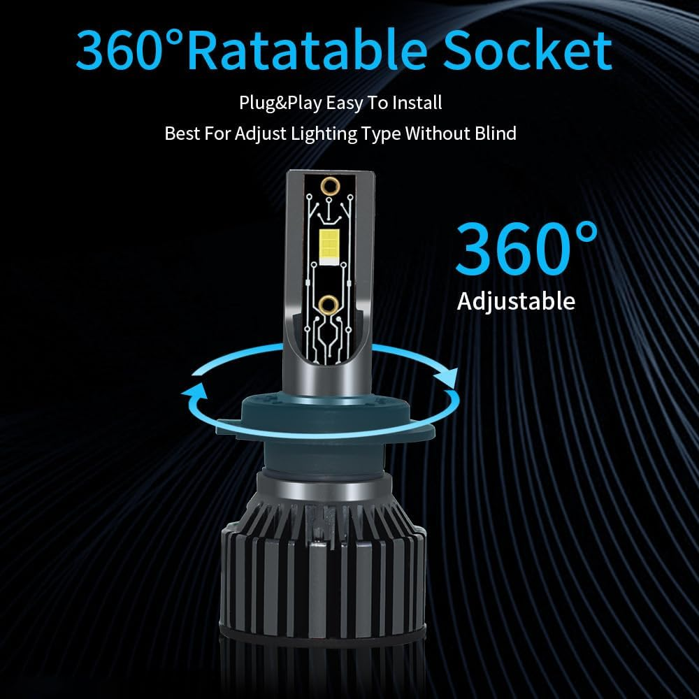 LEFAFA H7 LED Headlight Bulb, 16000LM 6000K High Low Beam Halogen Replacement LED Bulbs Cool White, H7 Car Fog Lights Cool Fan Fog Bulb, Plug and Play, Pack of 2 (H7) - H8/H9/H11 image number 5