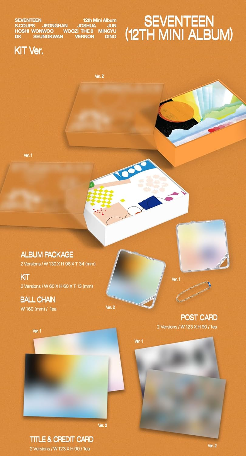 SEVENTEEN SPILL the FEELS 12Th Mini Album Kit Random Version 1Ea Kit+1Ea Ball Chain+1P Postcard+1P Title&Credit Card+26P Photocard+1P Selfie Photocard+Tracking Sealed SVT