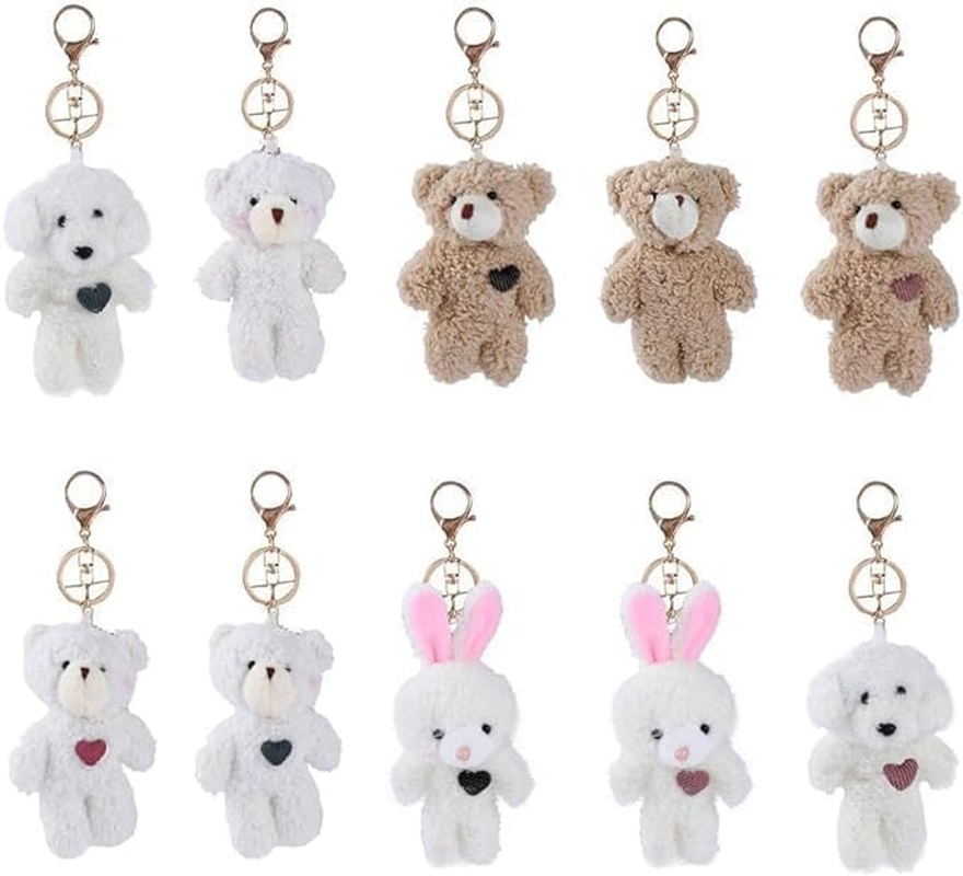 Brown Bear Pink Heart Mini Plush Stuffed Toy Keychain for Backpack, Plush Keychain Toys Soft Cotton Key Chain Toy for Gift Party Bag DIY Keychain Crafts Stuffed Animals,Bear Keychain,Car Accessories, image number 1