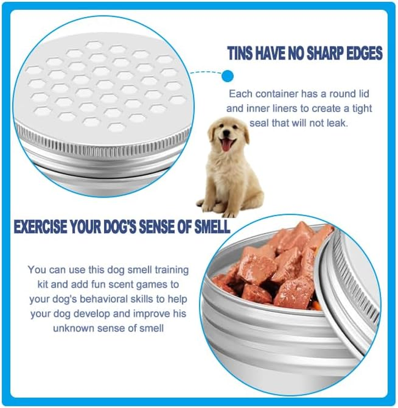 IONPSHG Dog Scent Work Tins,12Pcs Dog Scent Training Kit, Dog Scent Training Box Police Dog Nose Work Containers round Smell Training Canisters Aluminum(Silver) image number 5