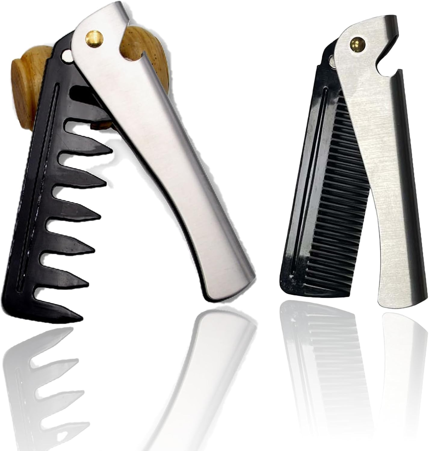 Cozevdnt 2 Pieces Foldable Beard Comb, Stainless Steel Hair Comb, Moustache Shape Comb for Grooming and Combing Hair, Beards and Moustaches image number 5
