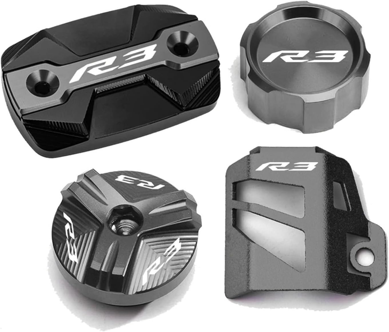 Compatible with R3 YZF-R3 YZFR3 2015-2024 Motorcycle Front Rear Brake Fluid Reservoir Cap Cylinder Cover Guard Oil Filler Cap R3(A-Grey)