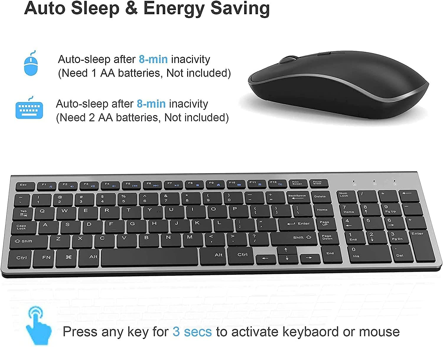 Wireless Keyboard and Mouse J JOYACCESS 2.4G Ergonomic and Slim Wireless Computer Keyboard Mouse Designed for Windows, PC, Laptop,Tablet Black Grey image number 4