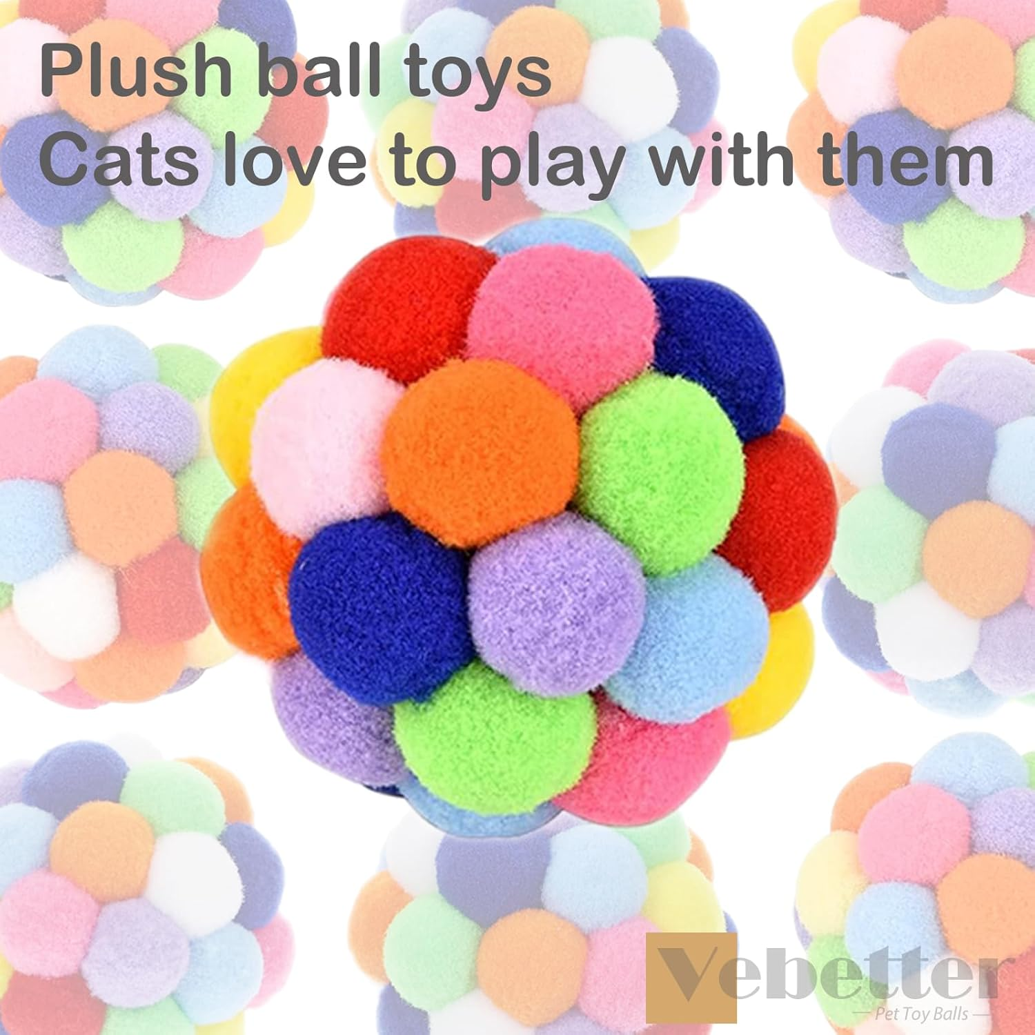 Vebetter Felt Balls for Cats, Pack of 9 Cat Toy Balls, Cat Toy, Felt Cat Balls, Soft Cat Balls, Kitten Pom Poms Ball, Cat Play Toy Indoor, Pompom Ball 4.5 Cm image number 3