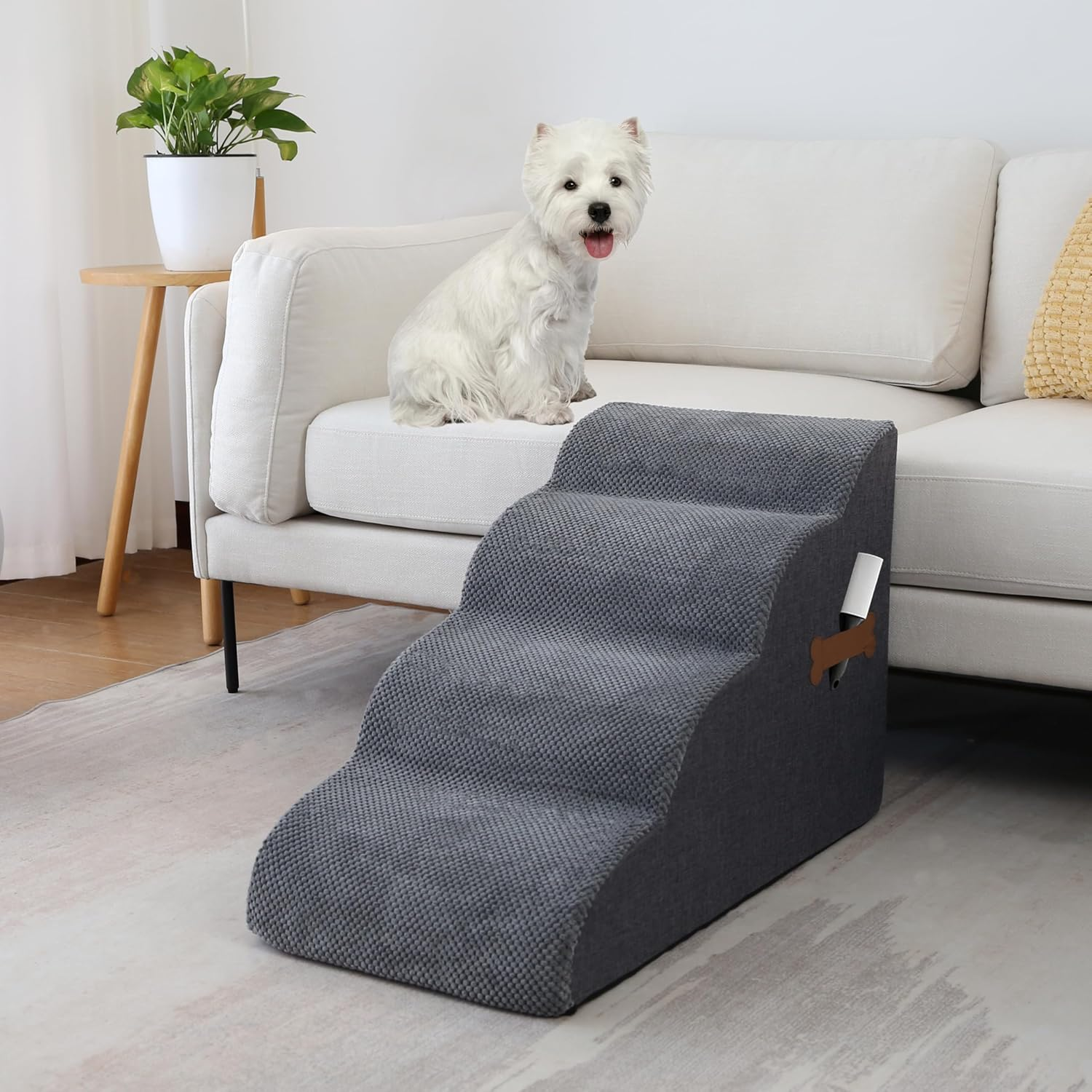 Dog Stairs Ramp for Small Dog, 3-Tiers Dog Steps Suitable for Bed and Couch,Non-Slip Pet Stair for Small Dog Cat and Elderly, Injured Pets, Removable Washable Cover (Grey, 4-Step H:45CM, 4)
