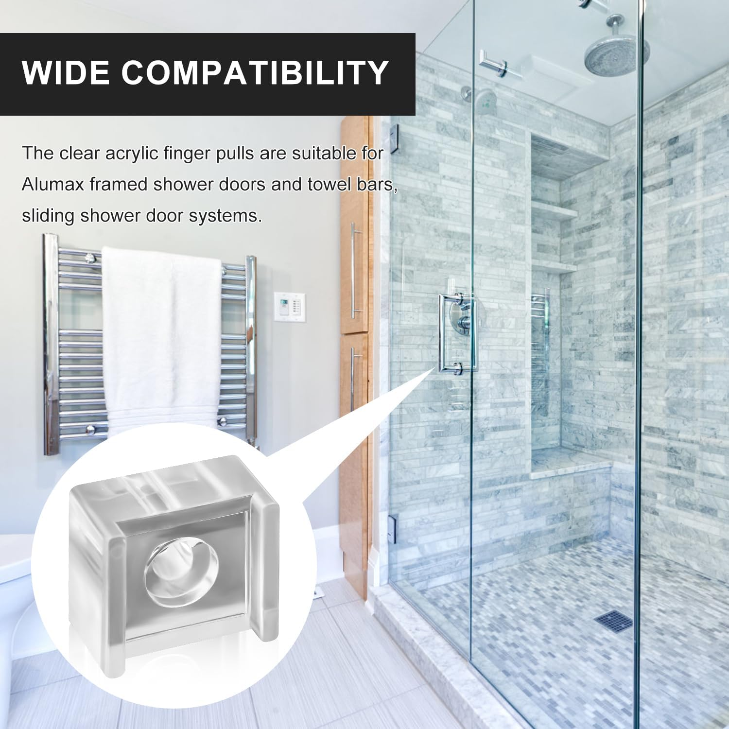 PEUTIER 4Pcs Shower Door Finger Pull, Acrylic Shower Door Bumpers Clear Glass Sliding Door Replacement Parts for Alumax Framed Shower Door & Towel Bars image number 2