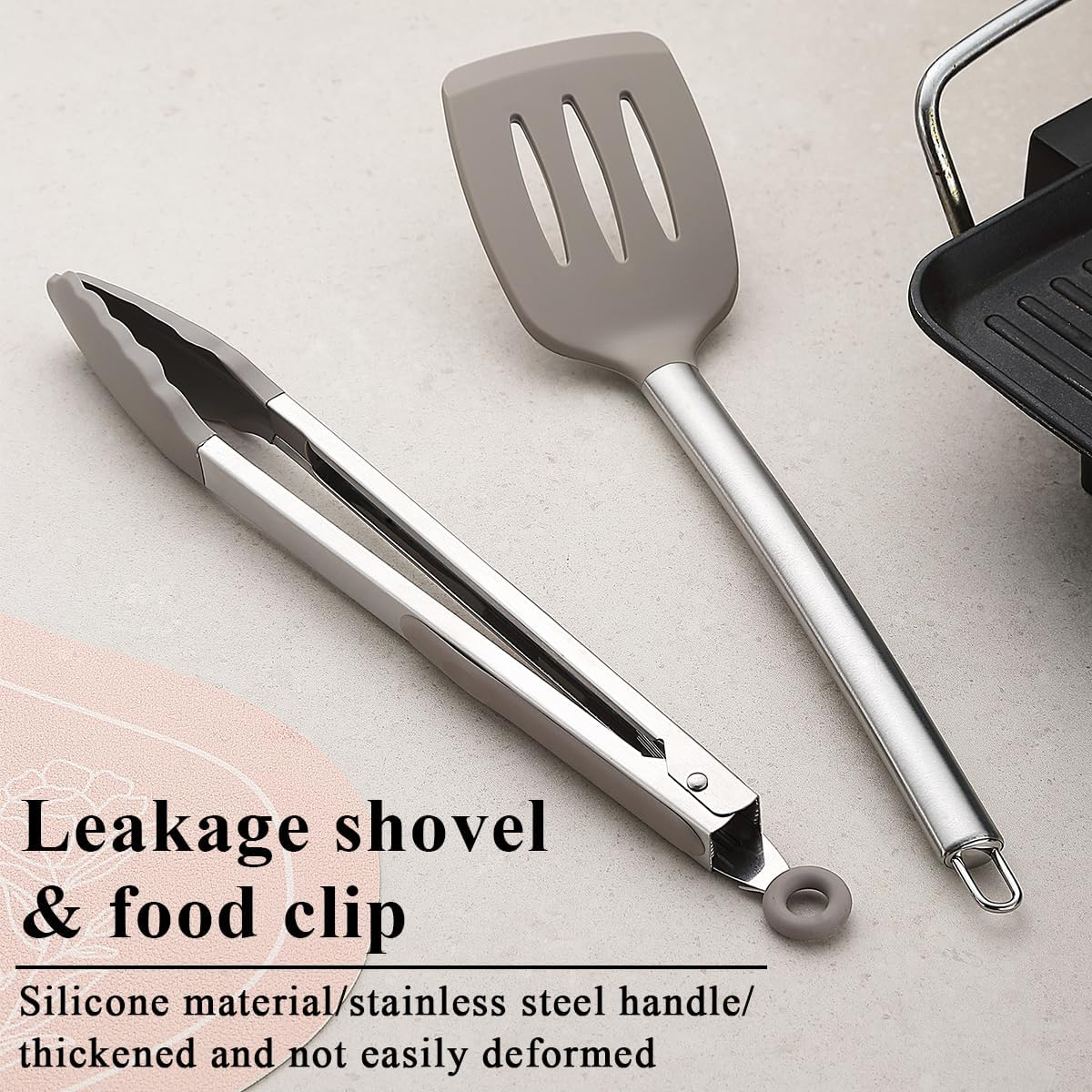 Reanea Spatula and Cooking Tong Set, Silicone Slotted Turner, Kitchen Tong, Heat Resistant Handle Non Slip, with Silicon Tips, Dishwasher Safe image number 5