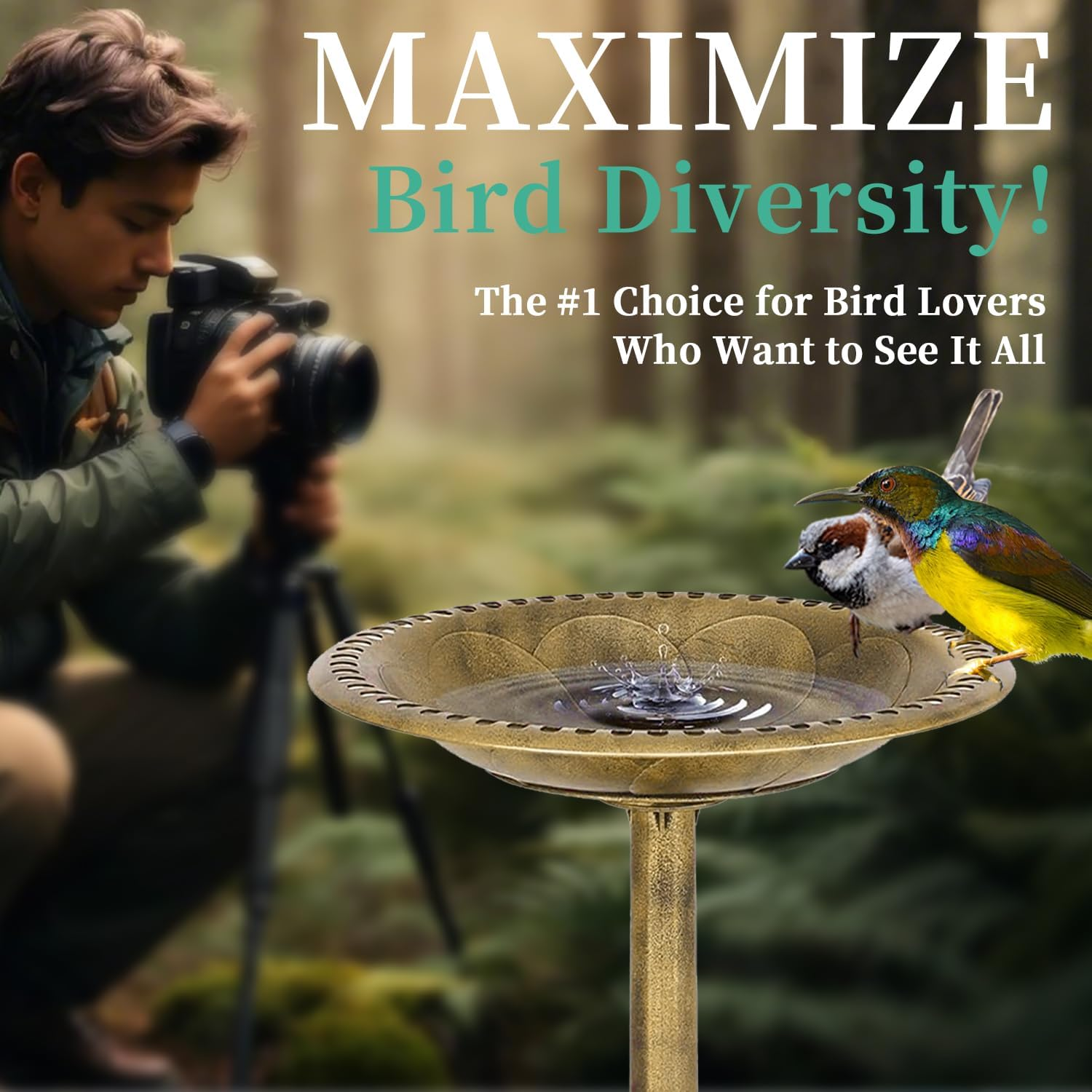 Antique Style 23.2" Tall Bird Bath - Lightweight Resin Base Bird Feeder with Gold Decorative Finish and Anti-Tip Design for Patio or Garden Use image number 5