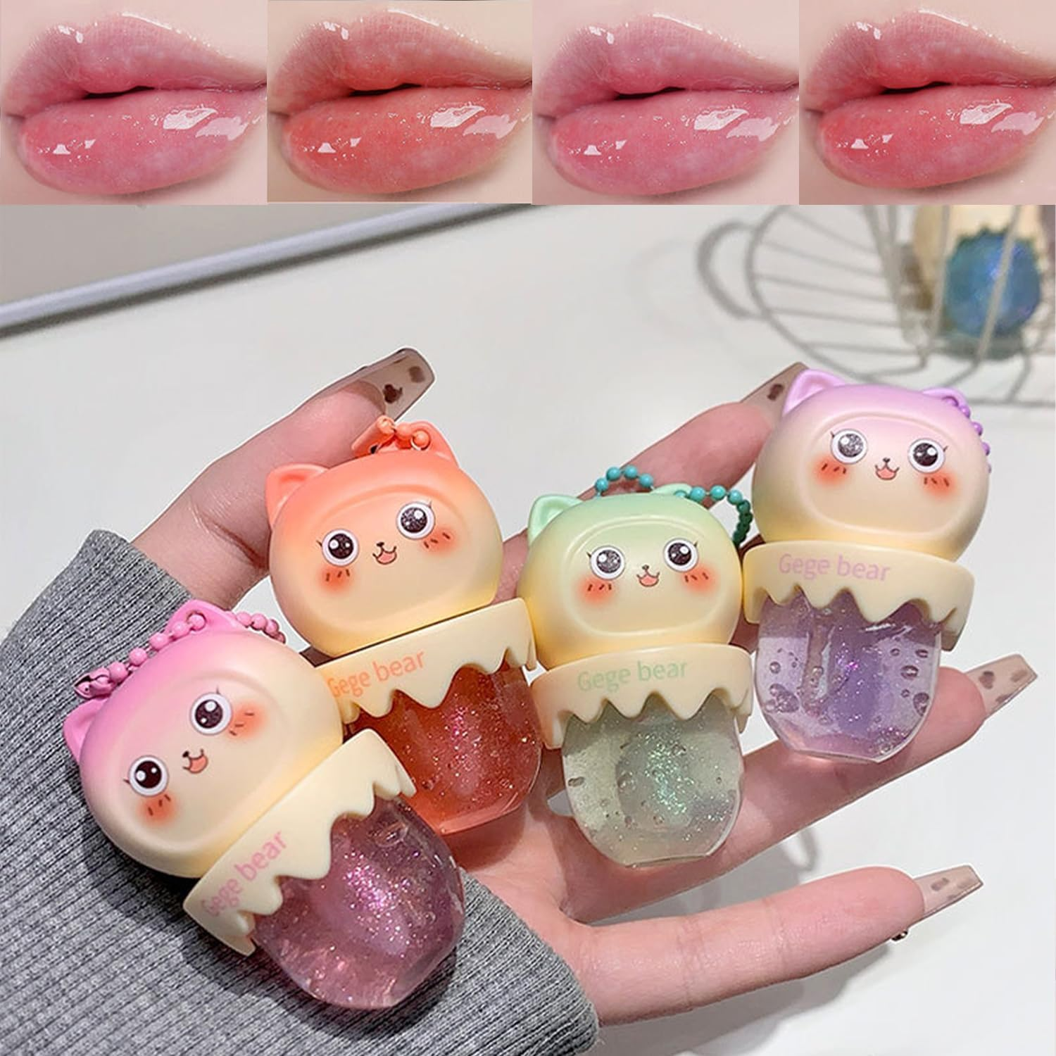 Baorder 4 Colours Shimmer Lip Gloss Set, Moisturising Lip Oil, Light, Sweet Lip Gloss, Fruit Flavoured, Moisturising Glass Lip Gloss Oil Set Makeup image number 5