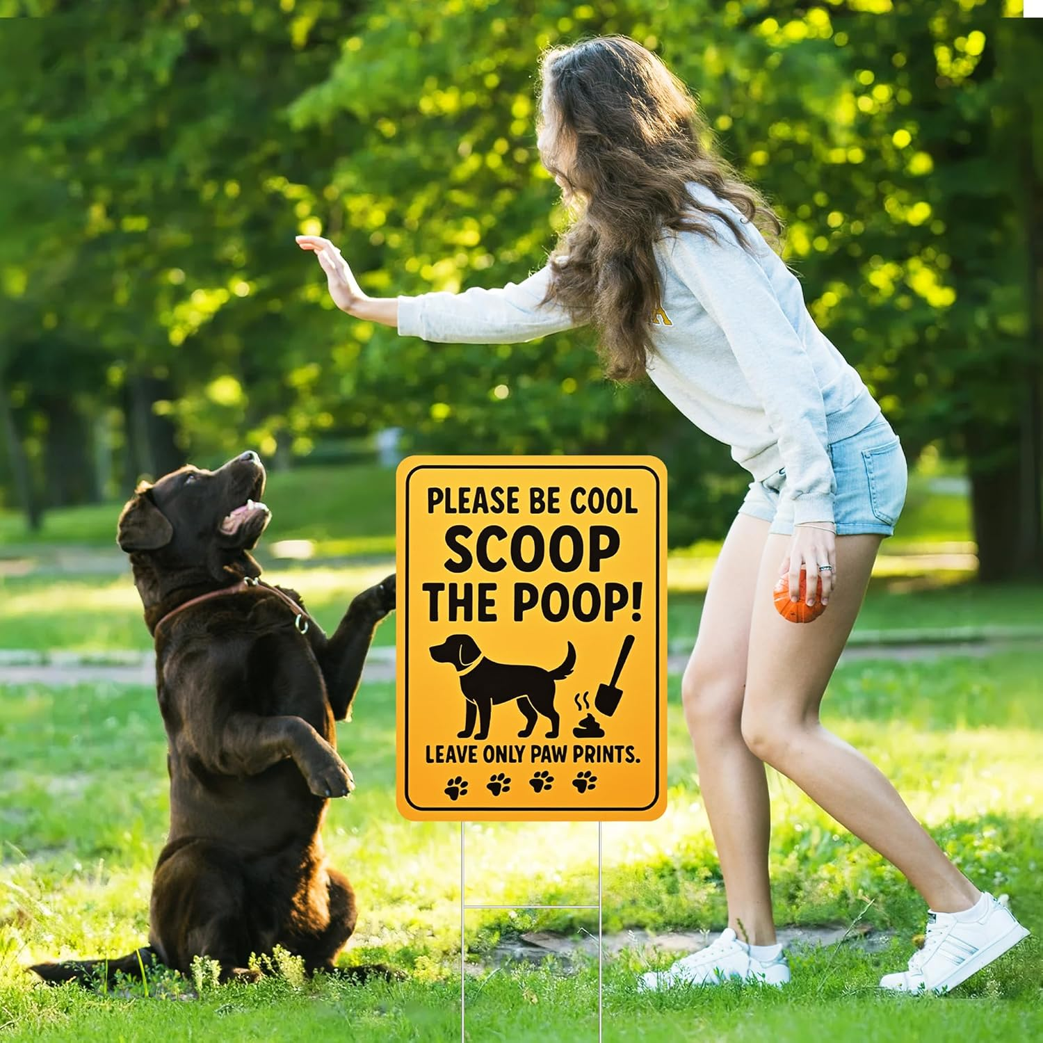 Combojoy No Dog Poop Signs for Yard, 2- Pack 13" X 9.5" Clean up after Your Dog Signs, Pick up after Your Dog Sign with Metal Stakes, Double-Sided and Waterproof No Pooping Dog Sign for Yard Lard image number 6