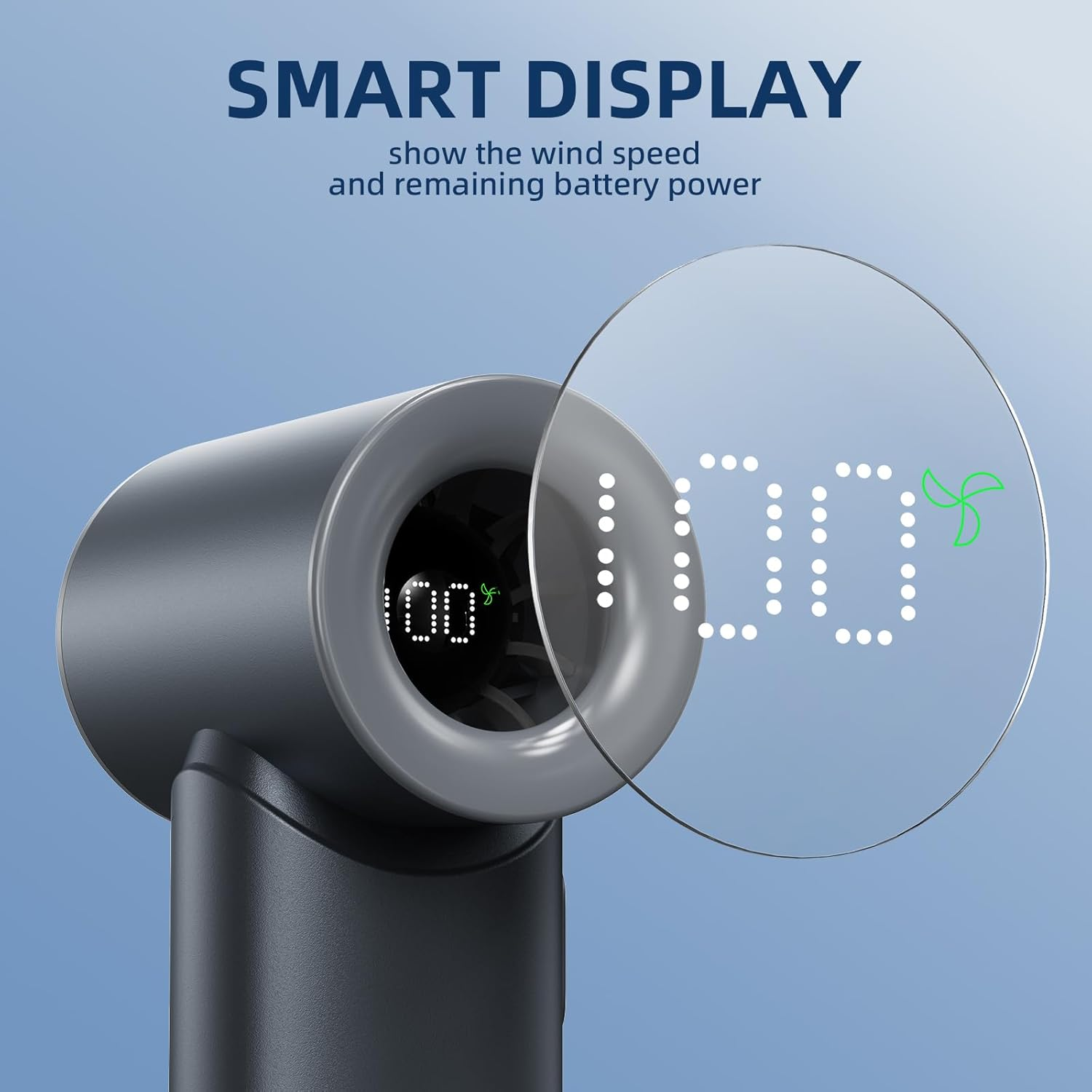 Portable Handheld Mini Fan with Digital Display, 5 Speed Adjustable Personal Fan, Lanyard as Wrist Fan, High-Speed Cooling USB Fan with Rechargeable Battery, for Eyelash Makeup Hot Flashes (Grey Blue)