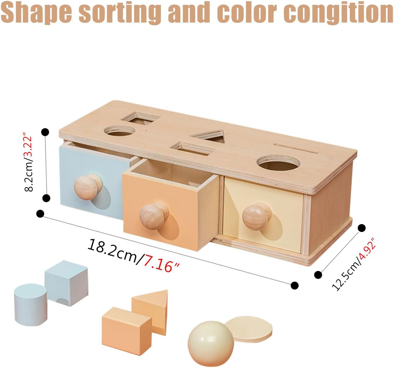 Montessori Multipurpose Drawer 3-In-1 Object Permanence Box Coin Box Shape Sorter Object Montessori Toy Shelf Permanence Toys for Babies Slide and Seek Ball Run Christmas Birthday for 12 Months + image number 1