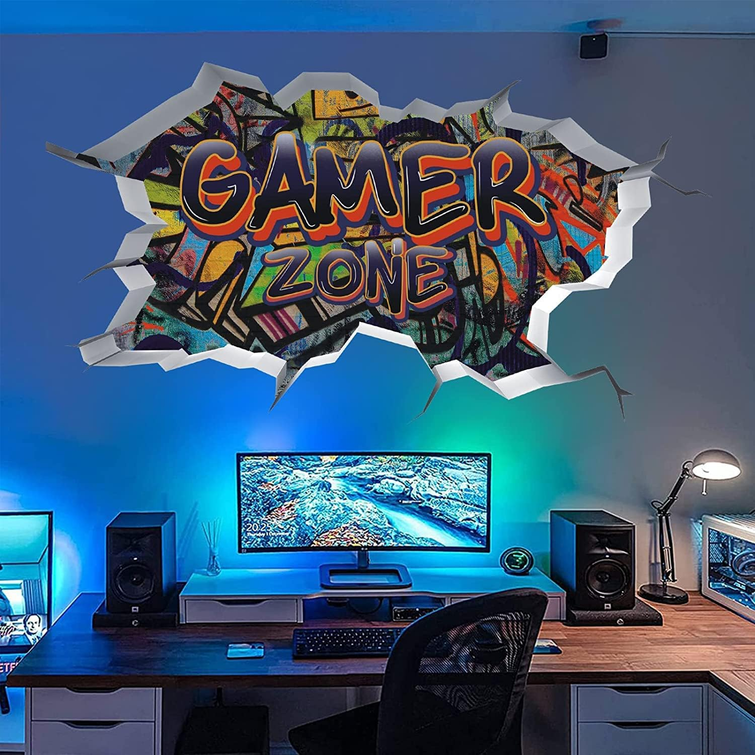 Toarti Gamer Zone 3D Wall Stickers for Gamer Bedroom Accessories,Gaming Vinyl Wall Decal,Video Game Removable Wall Art Play Room Decor for Teens (Orange)