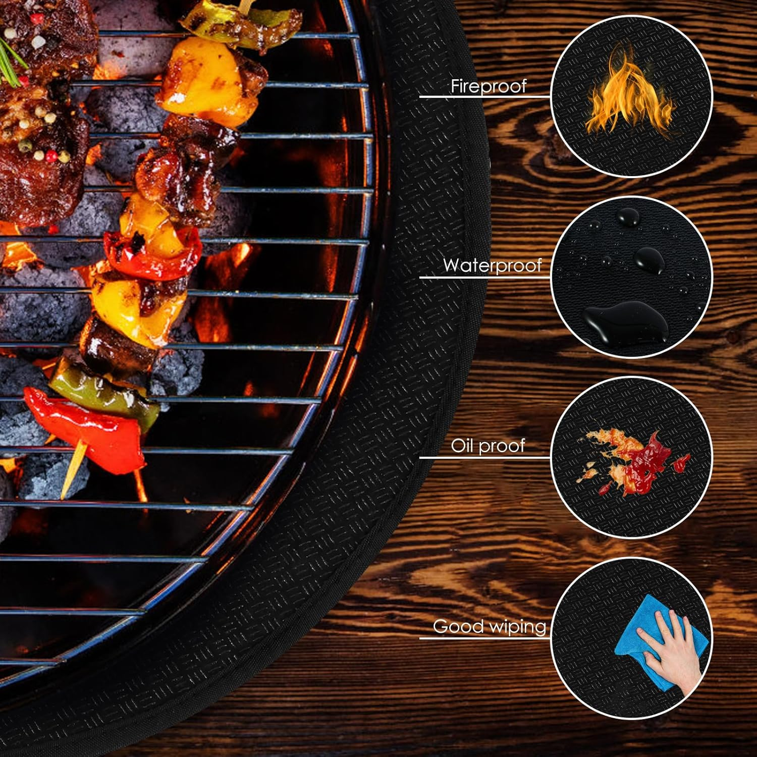 2 Pcs 20" Fire Pit Mats round Fireproof under Grill Mat Fire Pit Deck Protector Mat Oil-Proof Waterproof BBQ Pad Fire Pit Mat for Outdoor Grill Deck Protector for Porch Decks BBQ Camping Bonfires image number 3