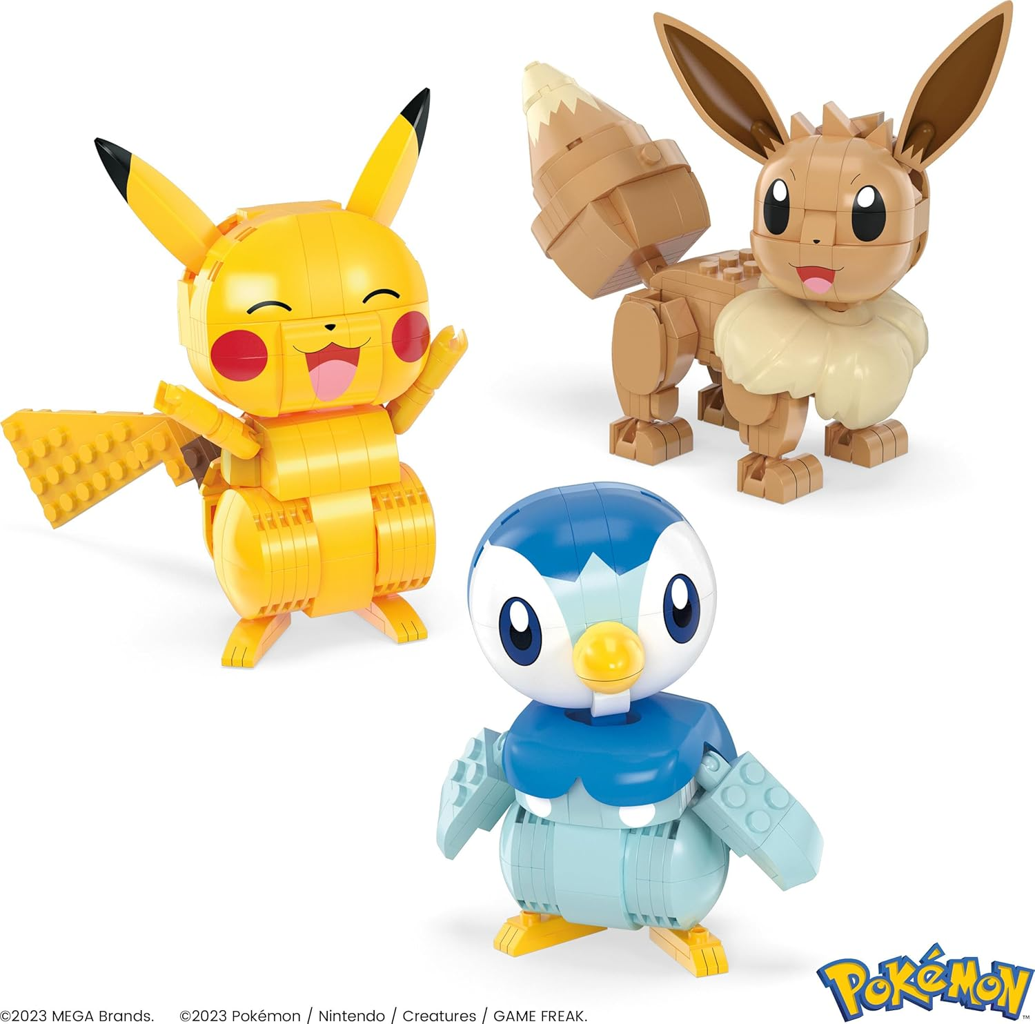 MEGA Pokemon Action Figure Building Toys, Build & Show Trio with 583 Pieces, Buildable and Poseable Pikachu Piplup Eevee, for Kids image number 1