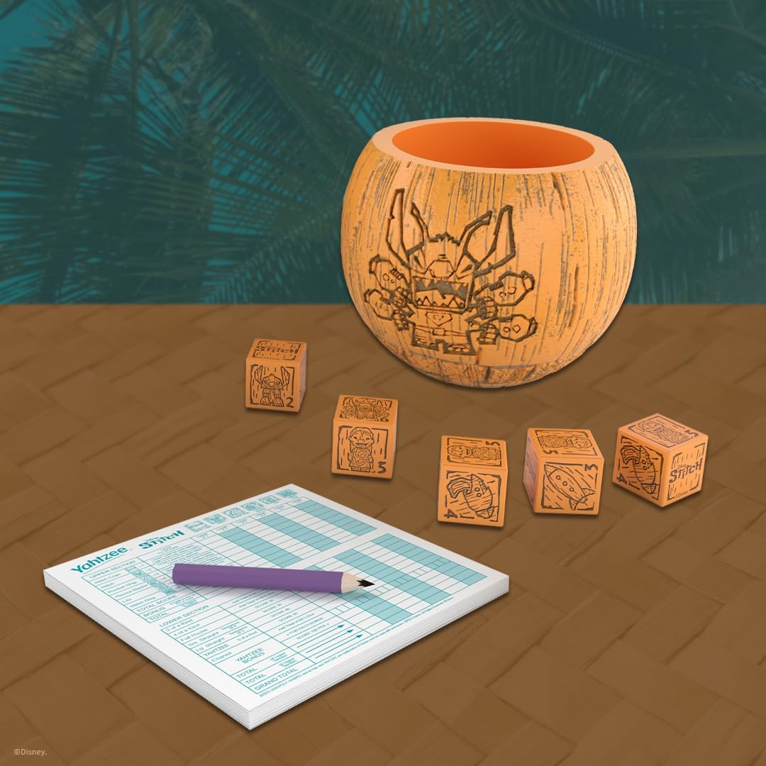 YAHTZEE: Disney Stitch | Collectible Stitch Tiki Style Dice Cup | Classic Dice Game Based on Disney&rsquo;S Lilo & Stitch | Great for Family Night | Officially Licensed Disney Game & Merchandise image number 5