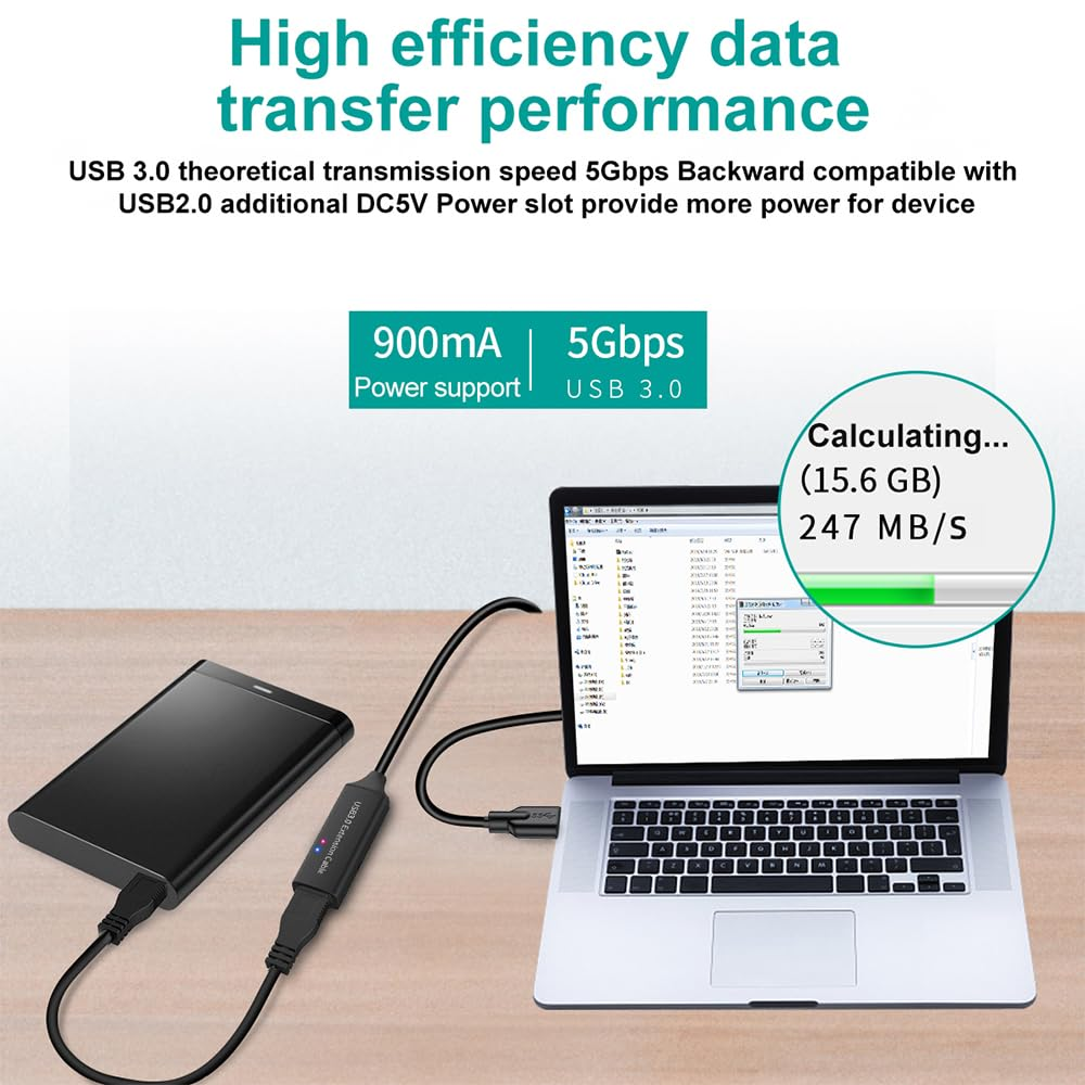 TEKERA 5M USB 3.0 Active Extension Cable Male to Female, Superspeed USB-A Extension Cord, Repeater USB Extender for Camera, Printer, Oculus, Keyboard