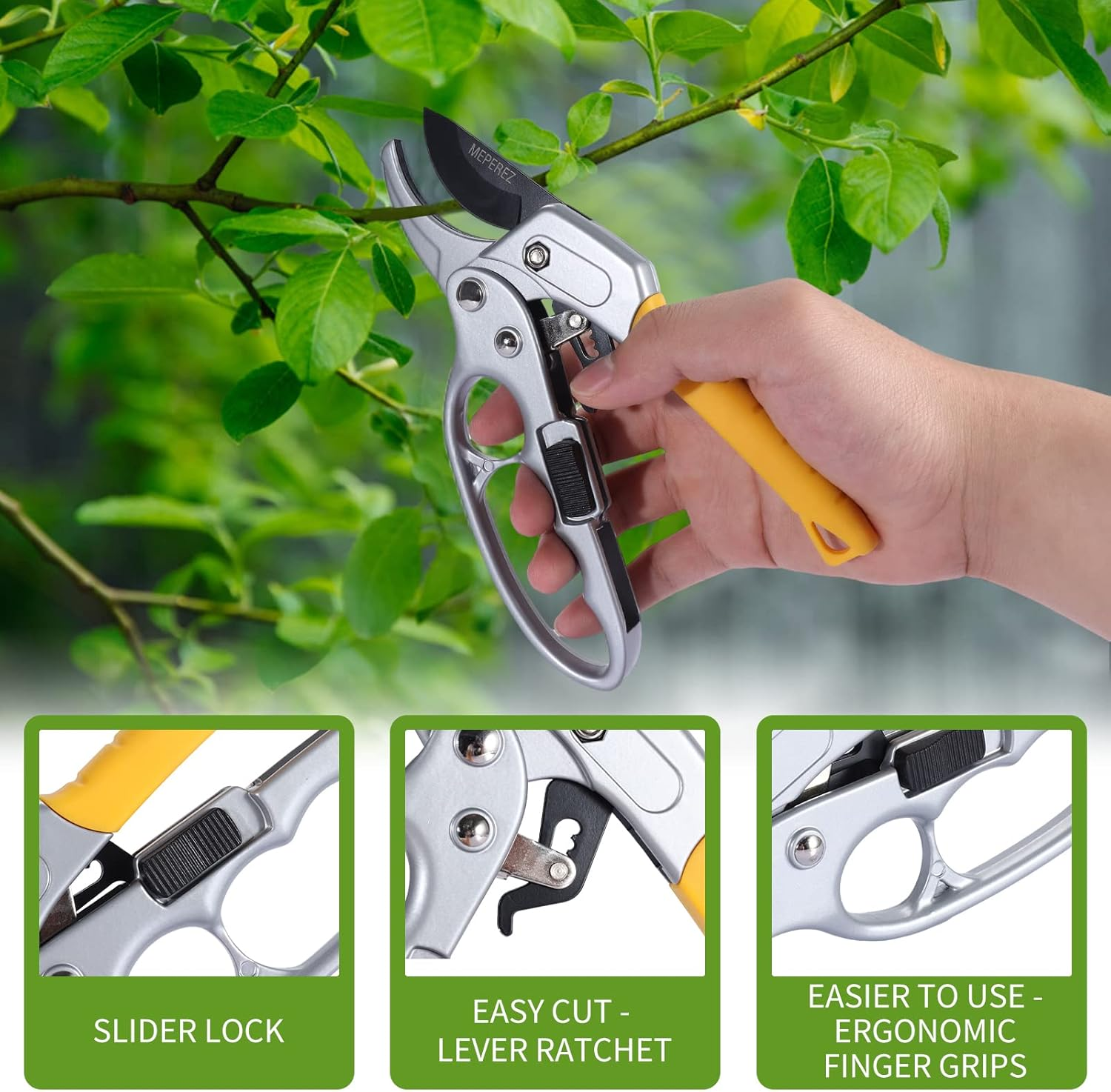 Garden Clippers, German Pruners, Ratchet Pruning Shears, Work 3 Times Easier, Gardening Tools, for Trimming Rose, Floral, Tree, Live Plants, Sharp Garden Scissors, Arthritis Weak Hand Snips image number 6