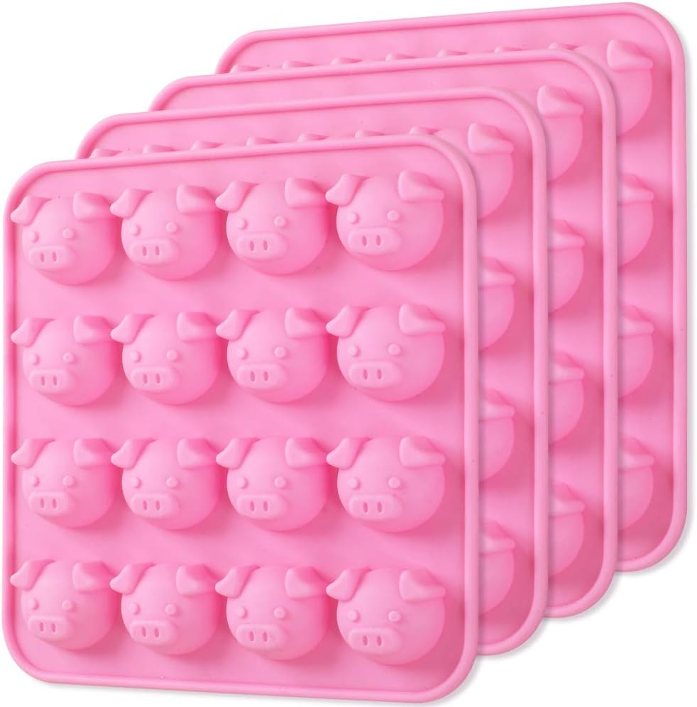 Newk Piggy Chocolate Silicone Mold, 4 Packs 16- Cavity Pig Face Emoticons Piglet Candy Molds for Jelly, Fondant, Hard Candy, Keto Fat Bombs, Resin image number 4