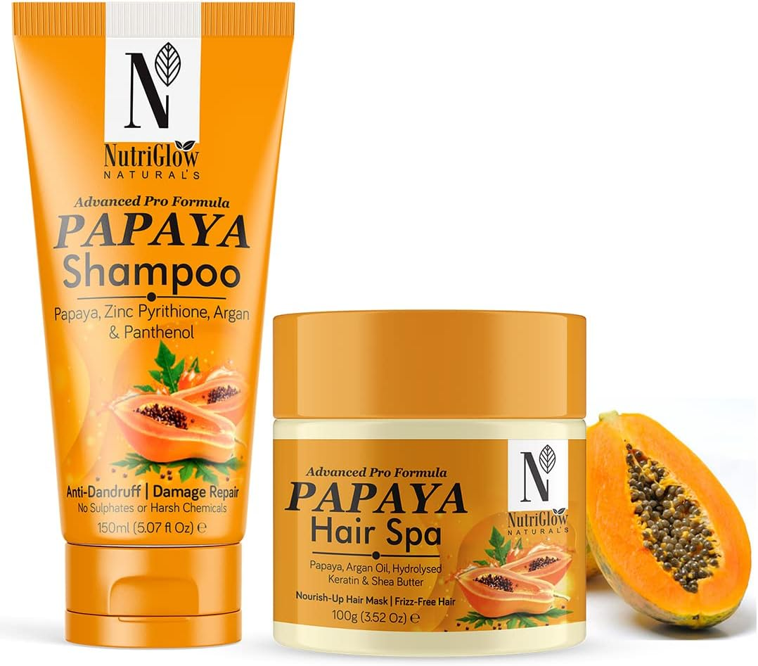 Nutriglow Natural'S Papaya Hair Shampoo (150Gm) & Papaya Hair Spa (100Gm) for Deep Conditioning