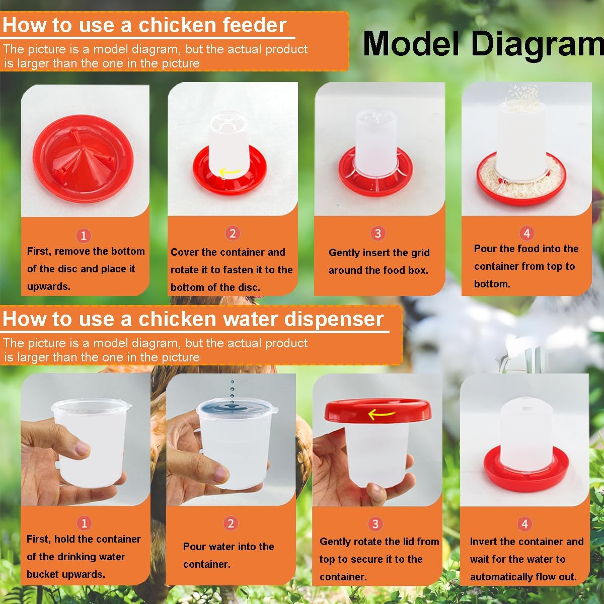 Automatic Chicken Feeder and Chicken Waterer Kit,1L Chick Feeder and 1.5L Chick Waterer,Chicken Water Dispenser,Chick Feeder and Waterer Kit,Easy Clean Plastic Feeding and Watering Feeder for Chicks
